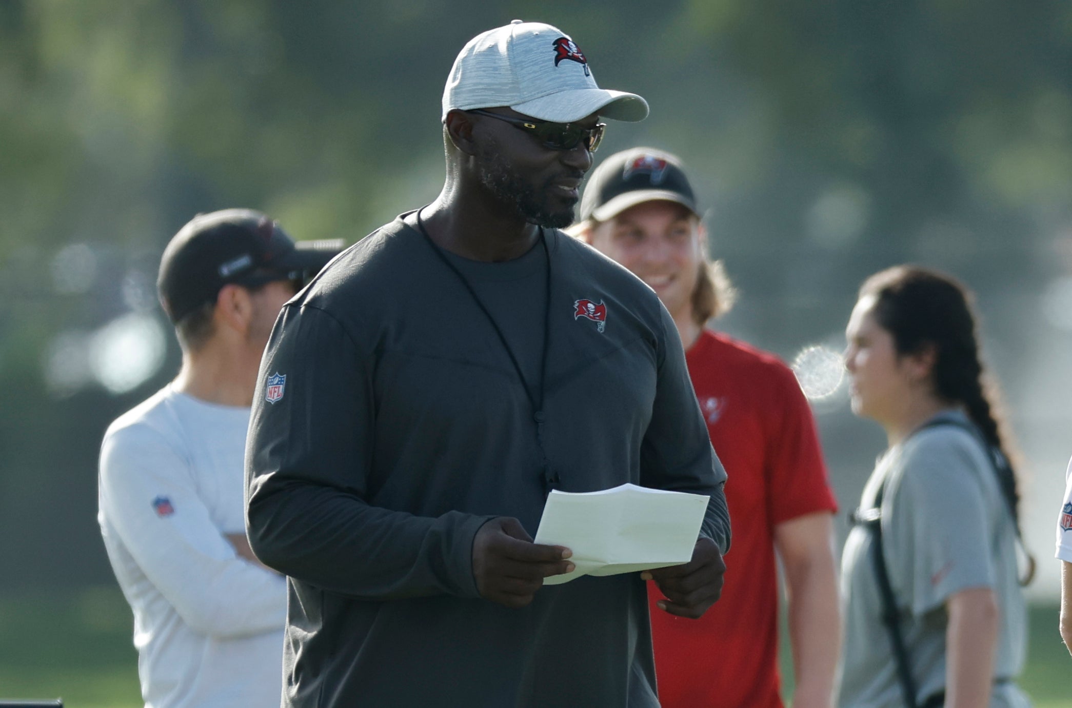 Jul 28, 2022; Tampa, FL, USA; Tampa Bay Buccaneers head coach Todd Bowles during training camp at AdventHealth Training Center. Mandatory Credit: Kim Klement-USA TODAY Sports