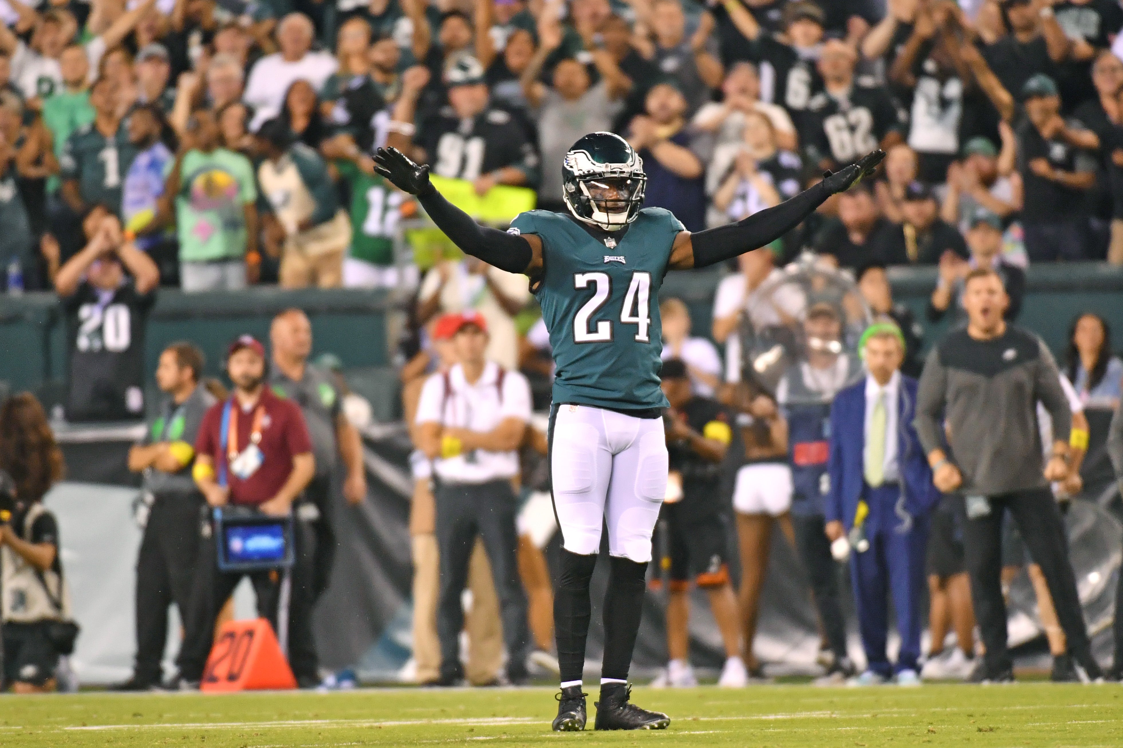 Sep 19, 2022; Philadelphia, Pennsylvania, USA; Philadelphia Eagles cornerback James Bradberry (24) against the Minnesota Vikings at Lincoln Financial Field.