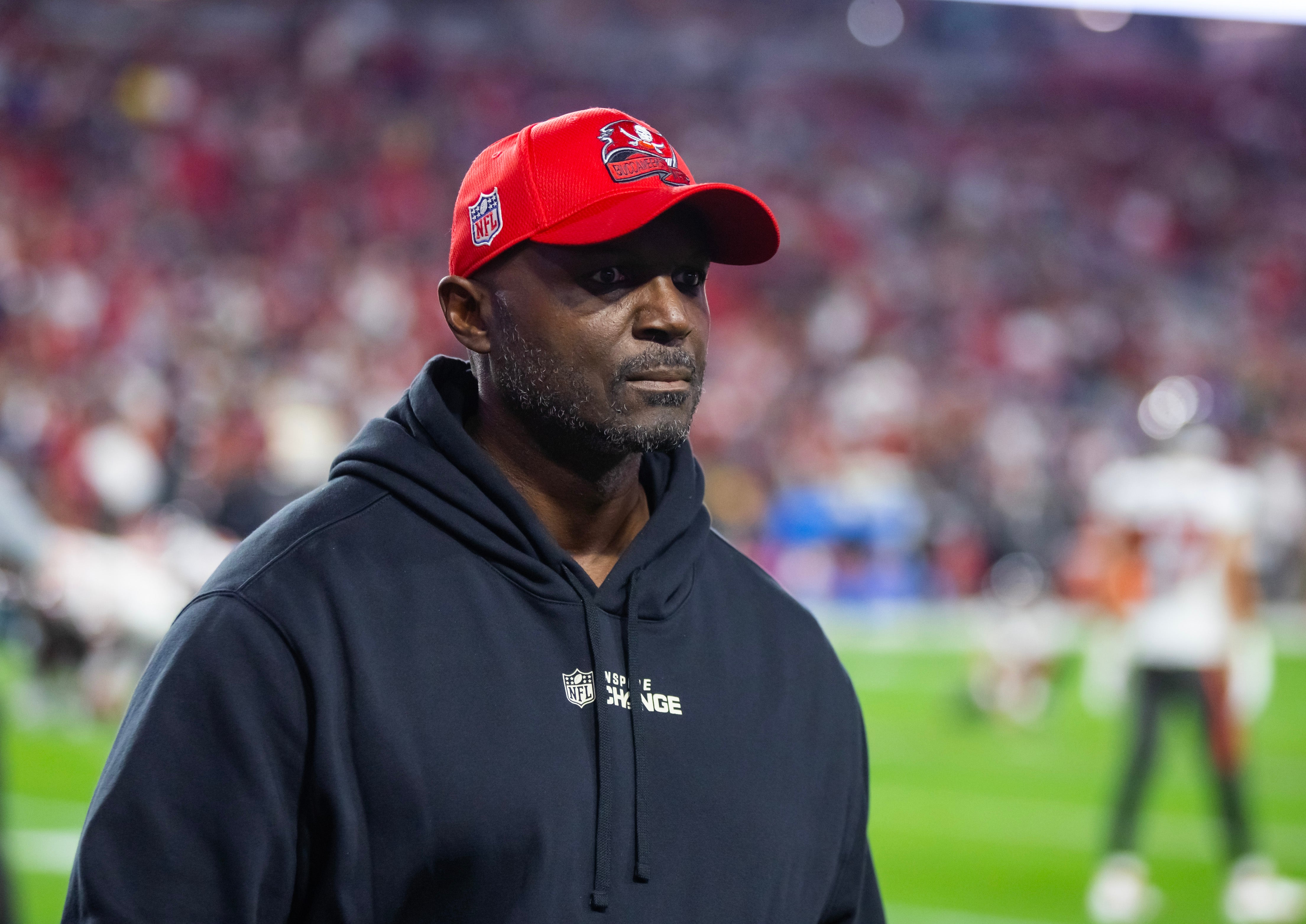 Dec 25, 2022; Glendale, Arizona, USA; Tampa Bay Buccaneers head coach Todd Bowles against the Arizona Cardinals at State Farm Stadium. Mandatory Credit: Mark J. Rebilas-USA TODAY Sports