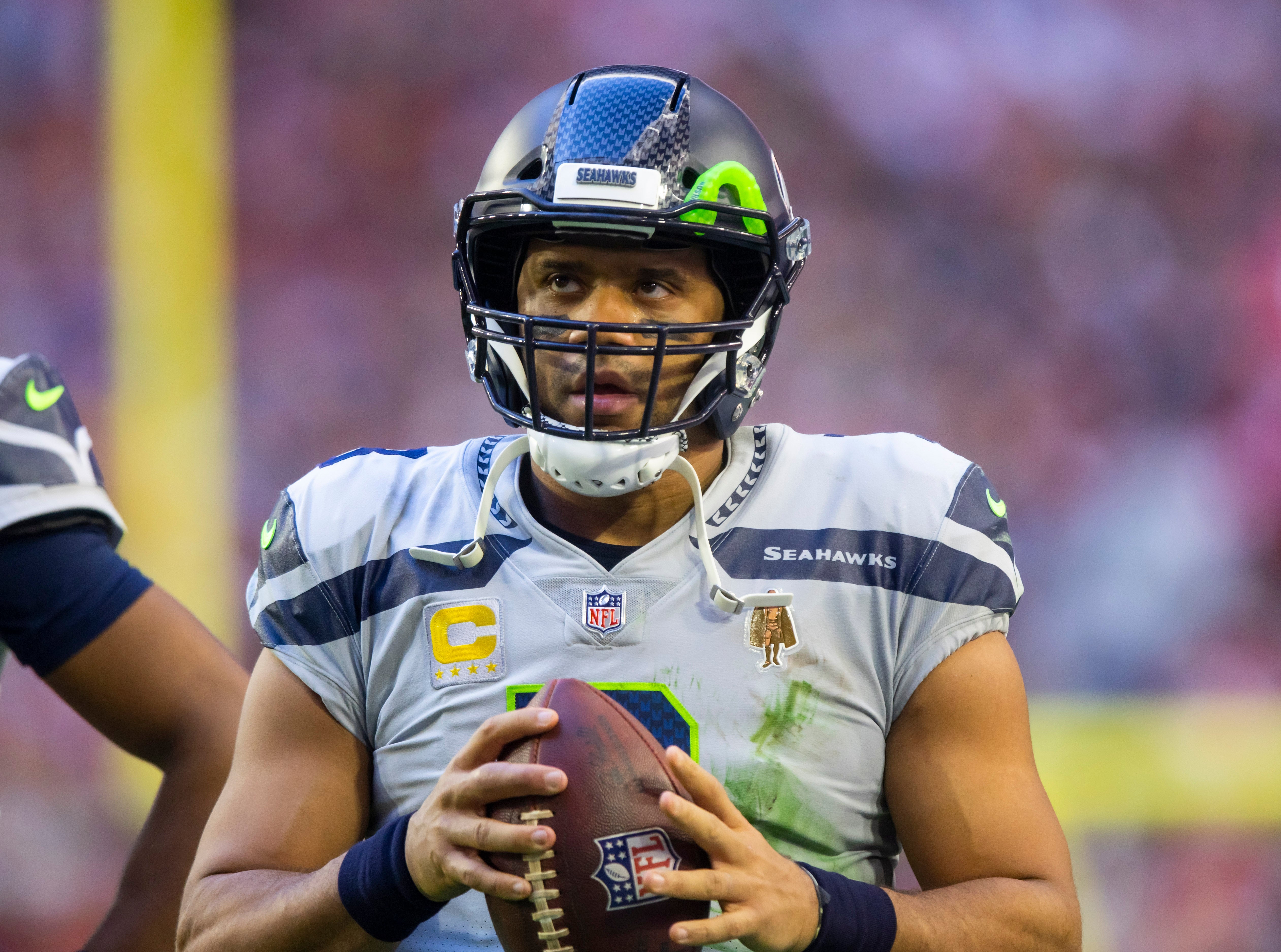 Jan 9, 2022; Glendale, Arizona, USA; Seattle Seahawks quarterback Russell Wilson (3) against the Arizona Cardinals at State Farm Stadium.