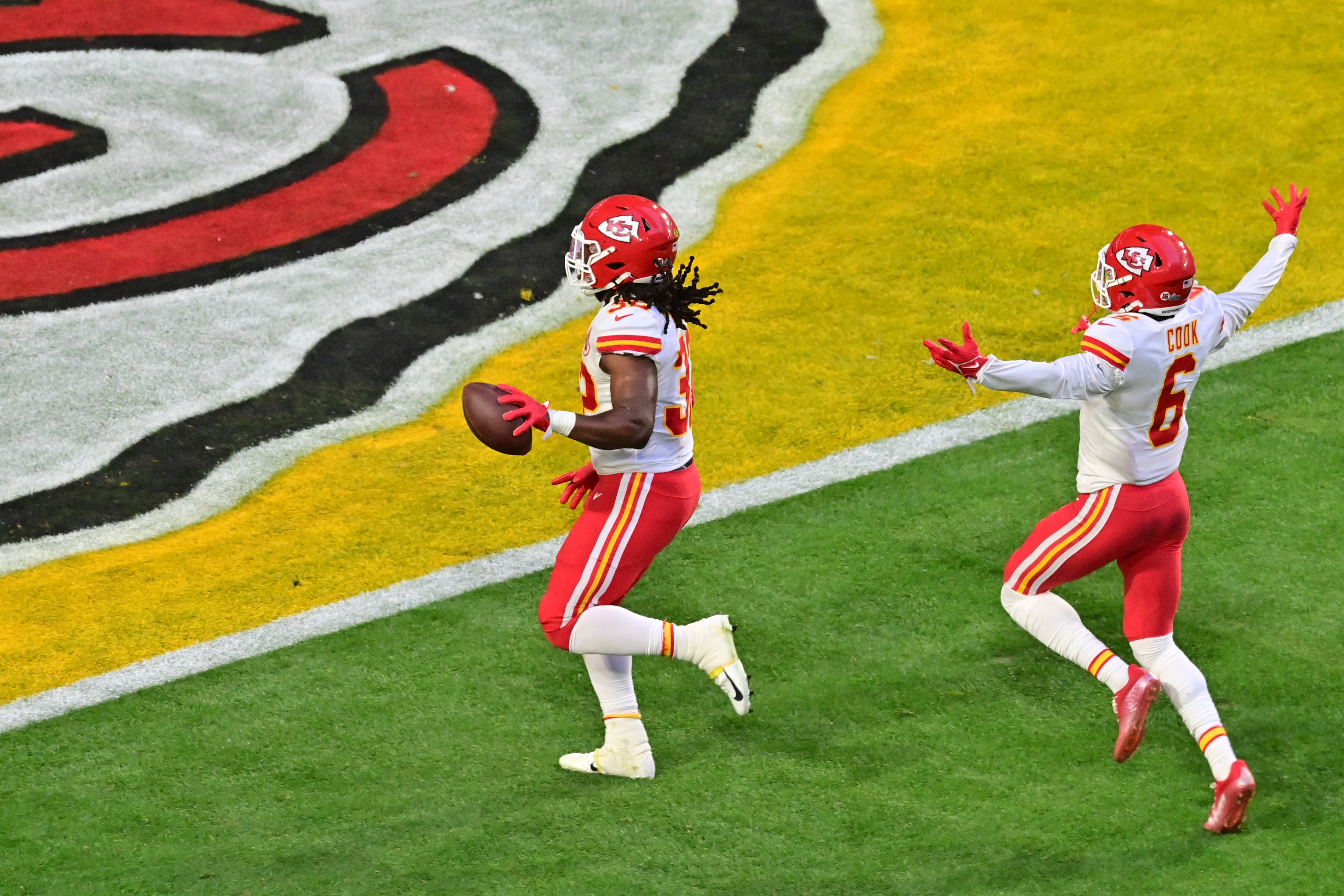Kansas City Chiefs safety Bryan Cook running during Super Bowl