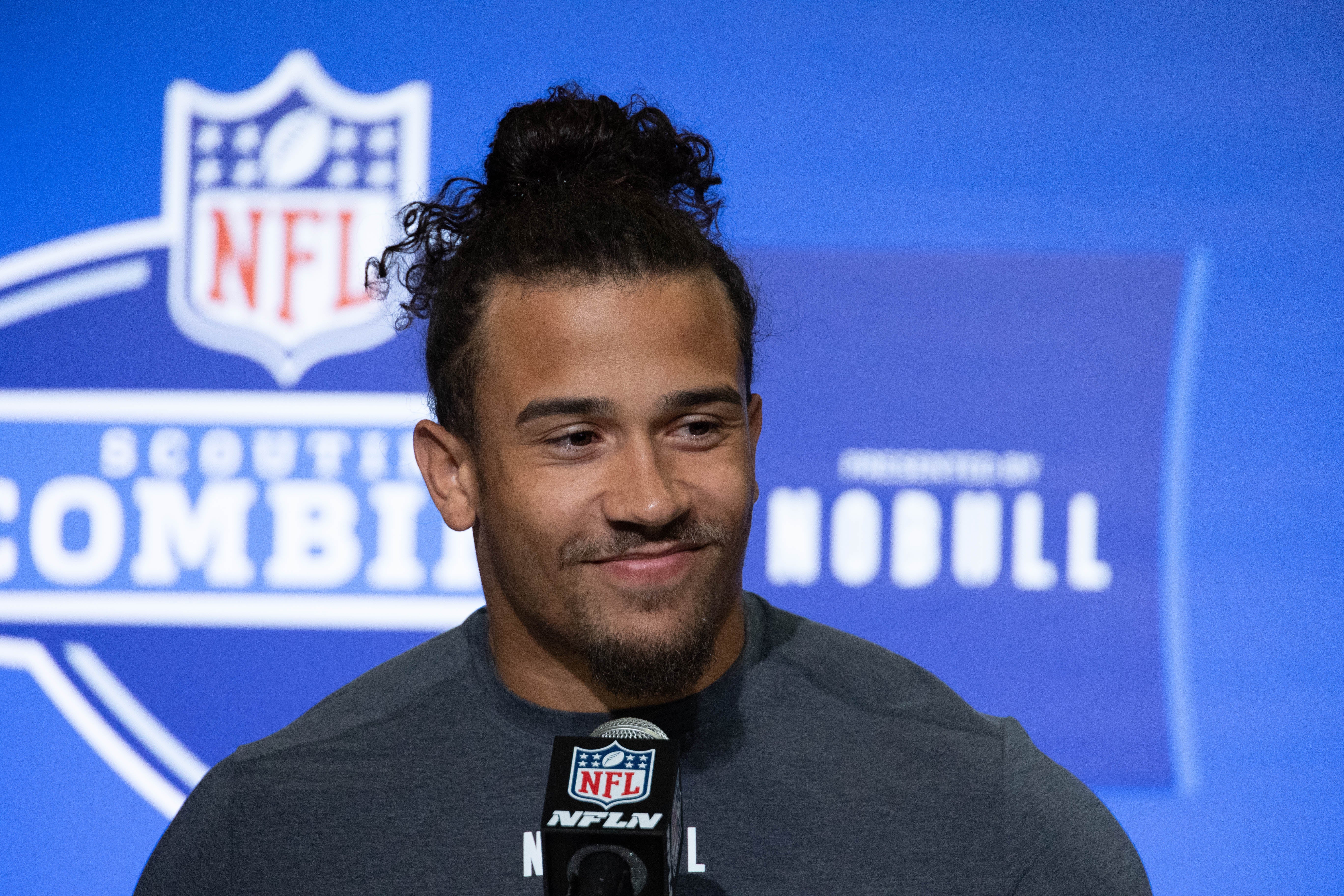 Mar 2, 2023; Indianapolis, IN, USA; Illinois defensive back Sydney Brown (DB42) speaks to the press at the NFL Combine at Lucas Oil Stadium.