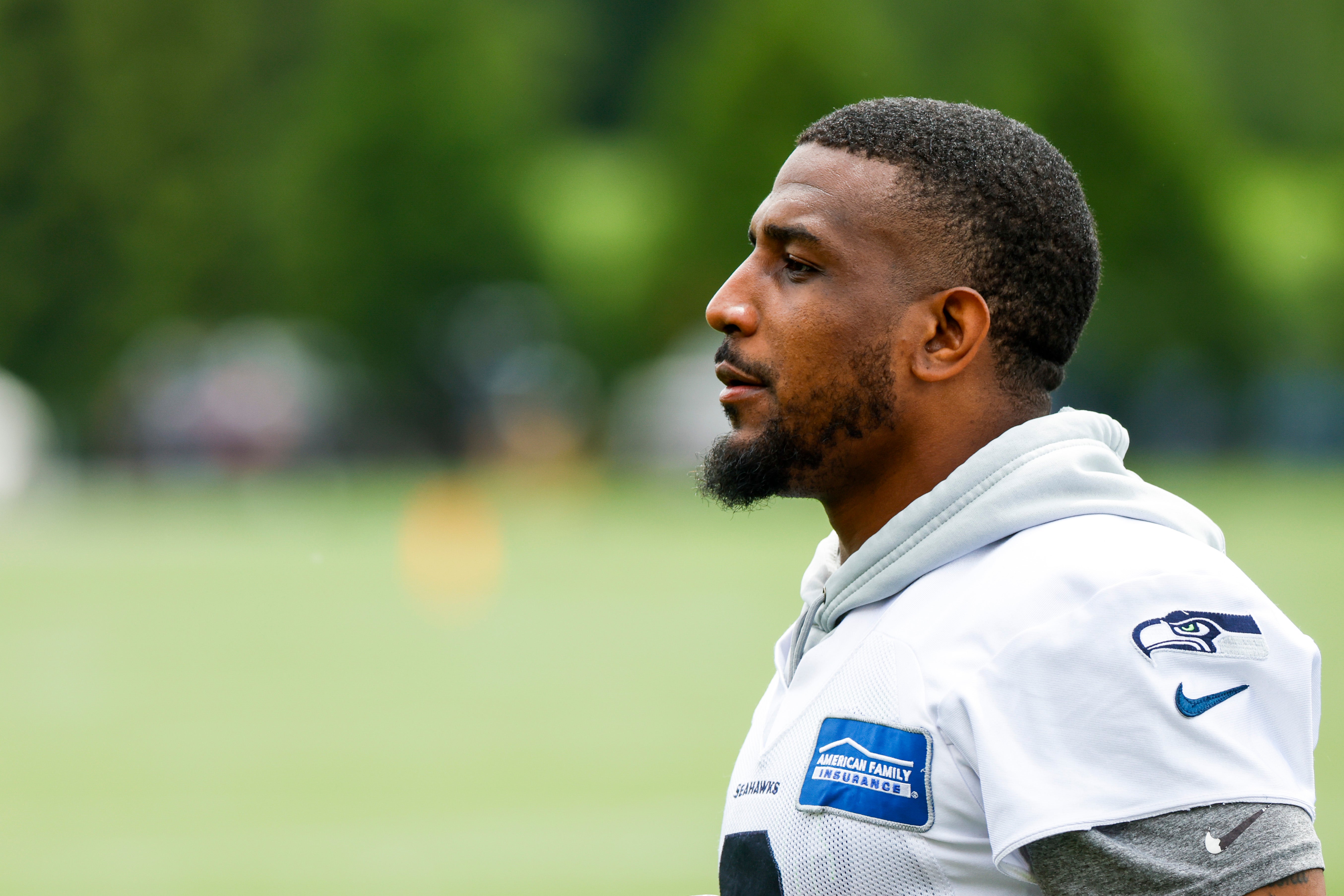 Jun 7, 2022; Renton, Washington, USA; Seattle Seahawks free safety Quandre Diggs (6) watches minicamp practice at the Virginia Mason Athletic Center Field.