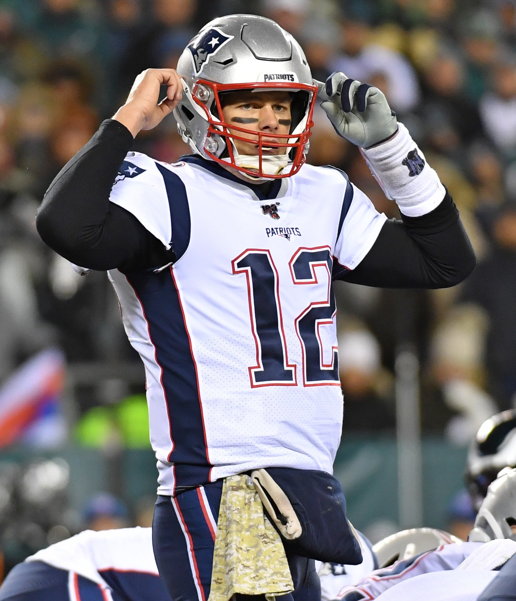 Tom Brady calling a play versus the Philadelphia Eagles on November 17th, 2019.