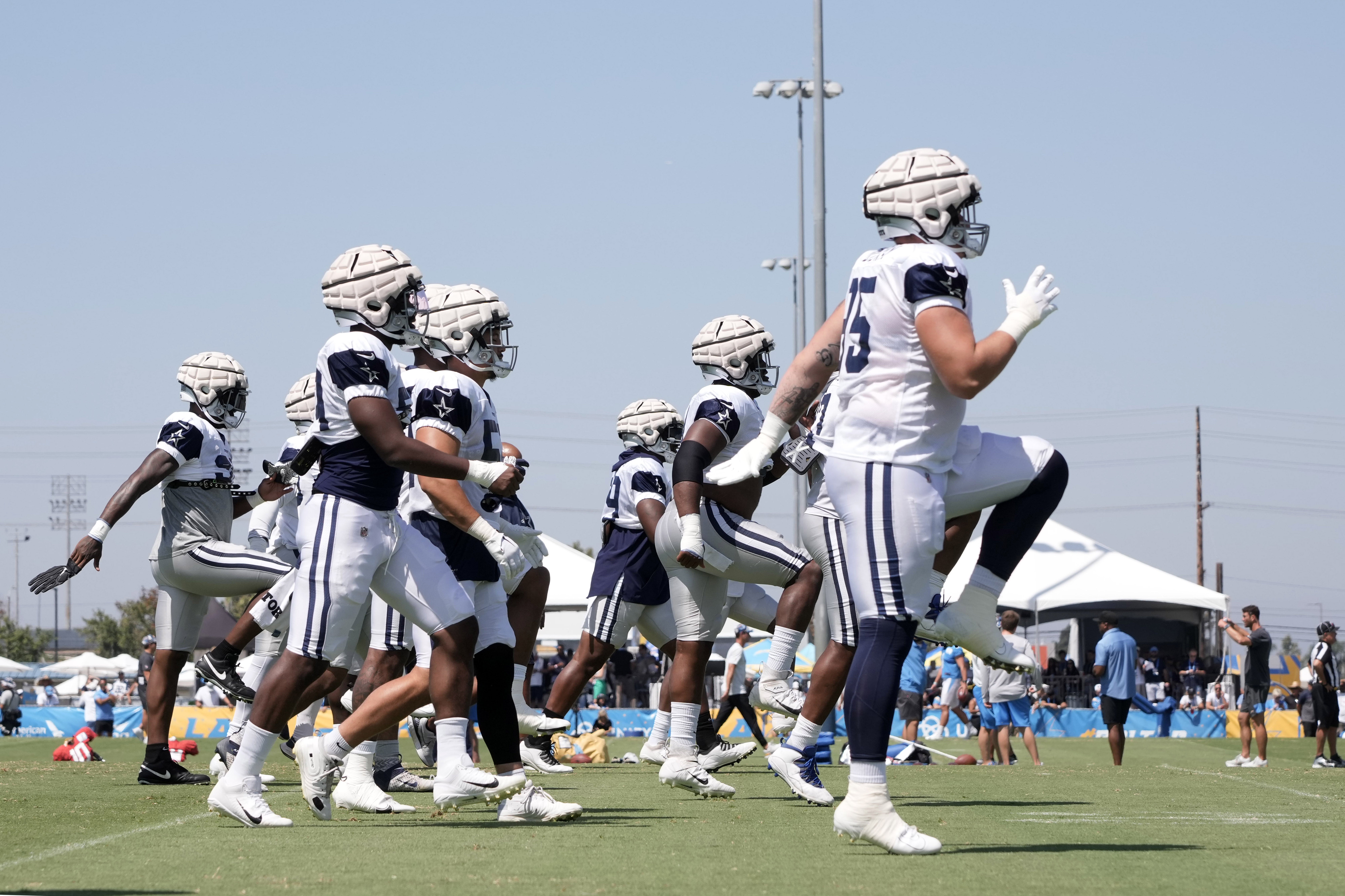 Dallas Cowboys players in practice during training camp.