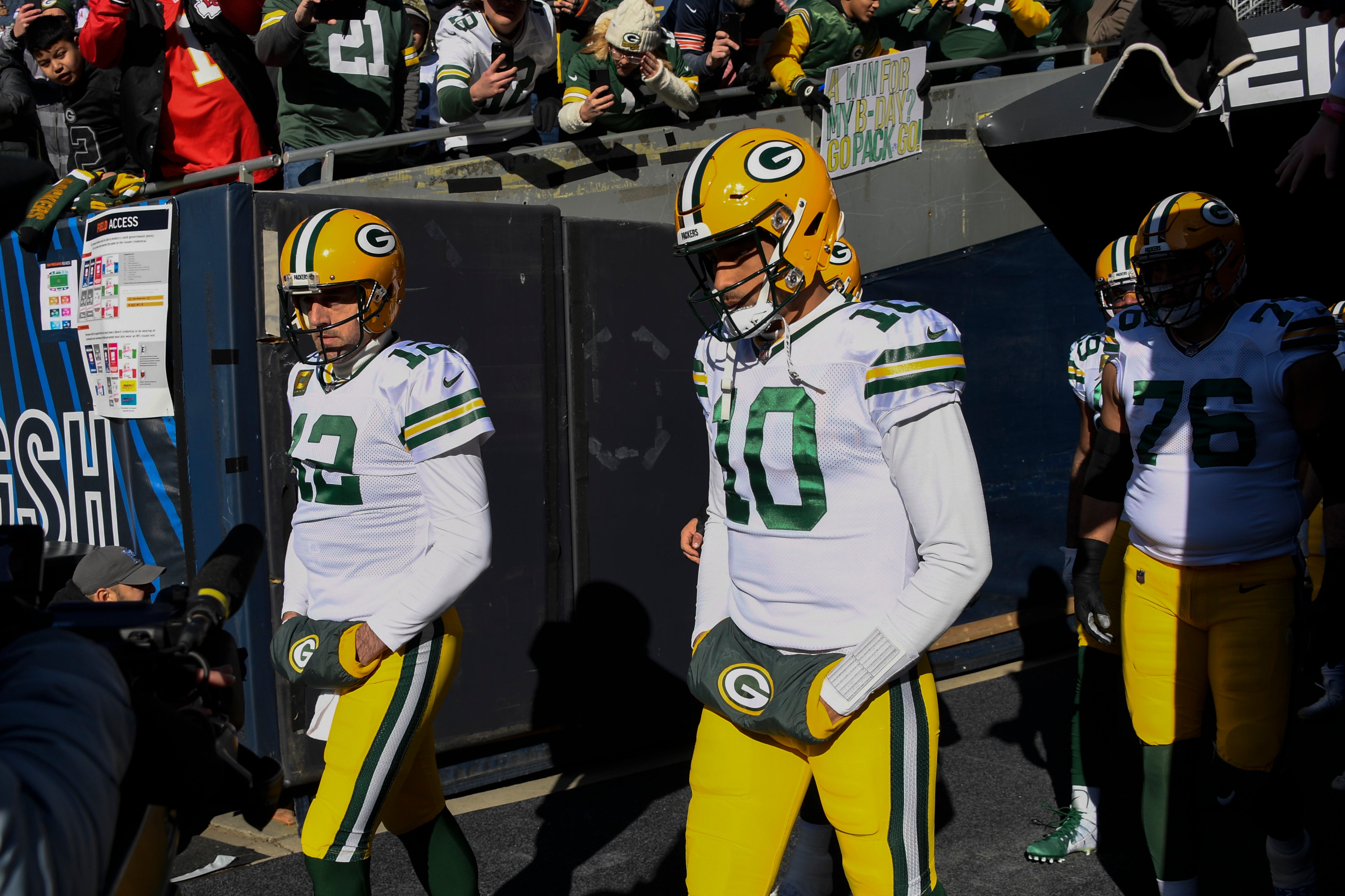 Packers QB Jordan Love walking out of the tunnel on gameday.