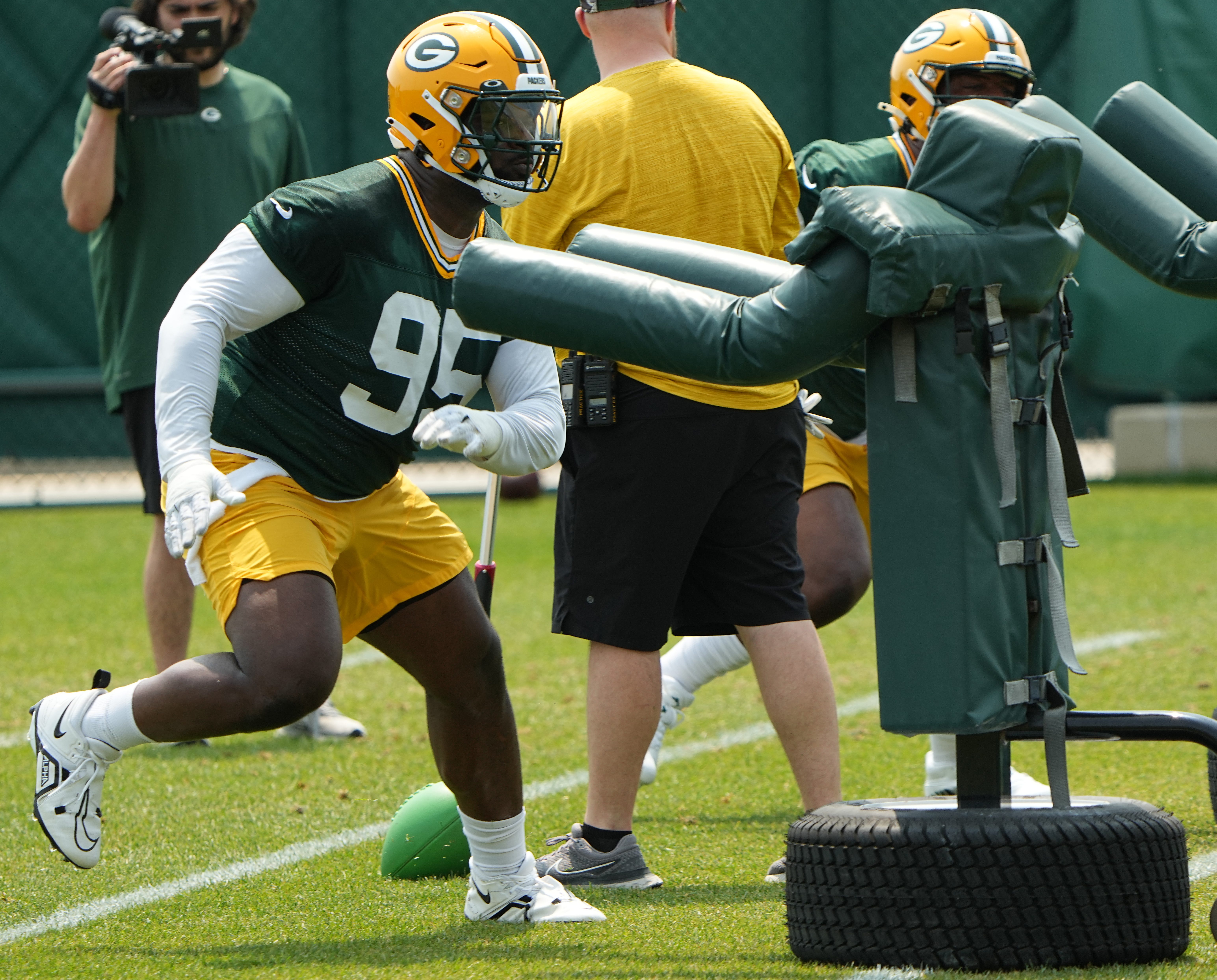 Green Bay Packers defensive tackle Devonte Wyatt (95) is shown during organized team activities Tuesday, May 23, 2023 in Green Bay, Wis.