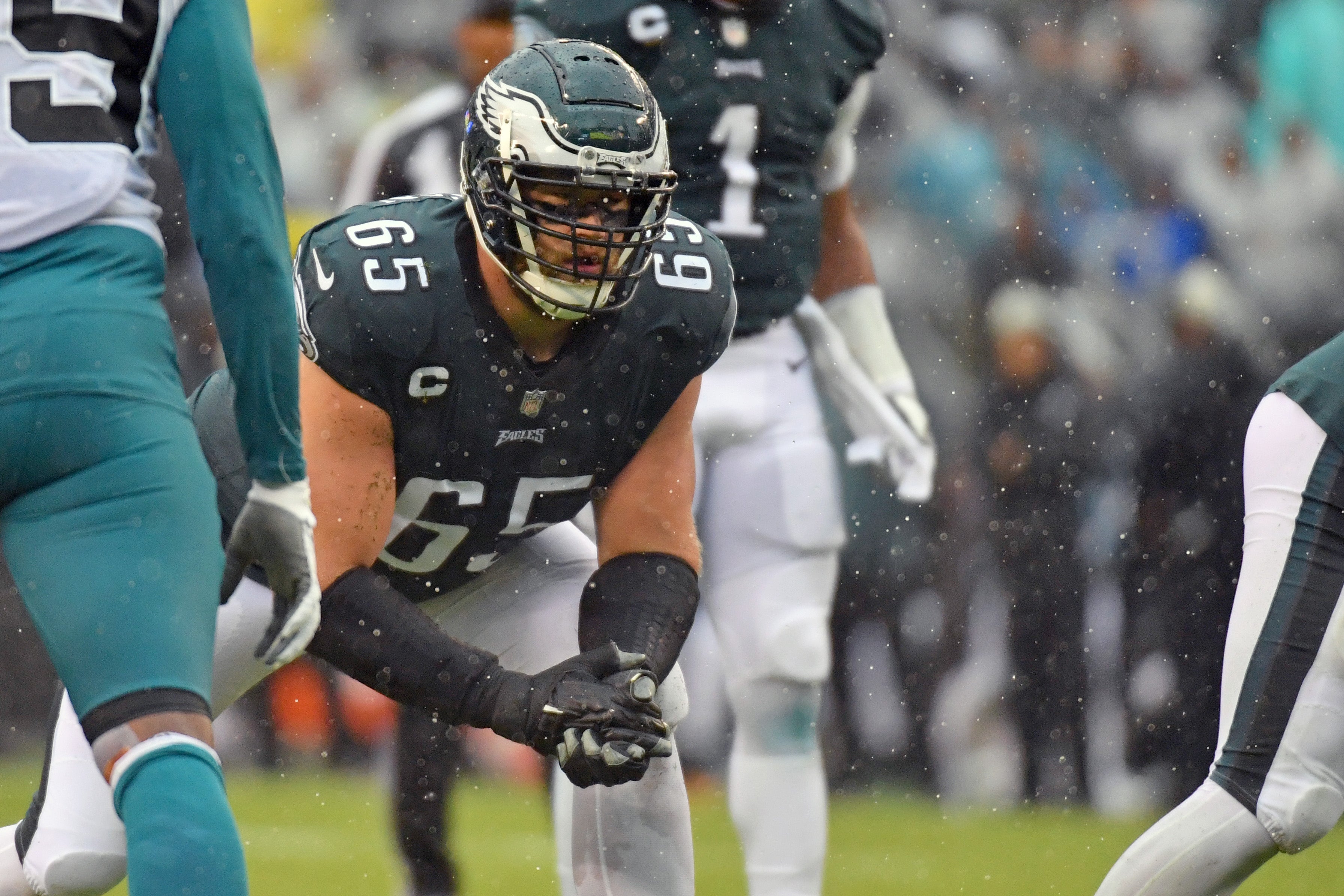 Oct 2, 2022; Philadelphia, Pennsylvania, USA; Philadelphia Eagles offensive tackle Lane Johnson (65) against the Jacksonville Jaguars at Lincoln Financial Field.