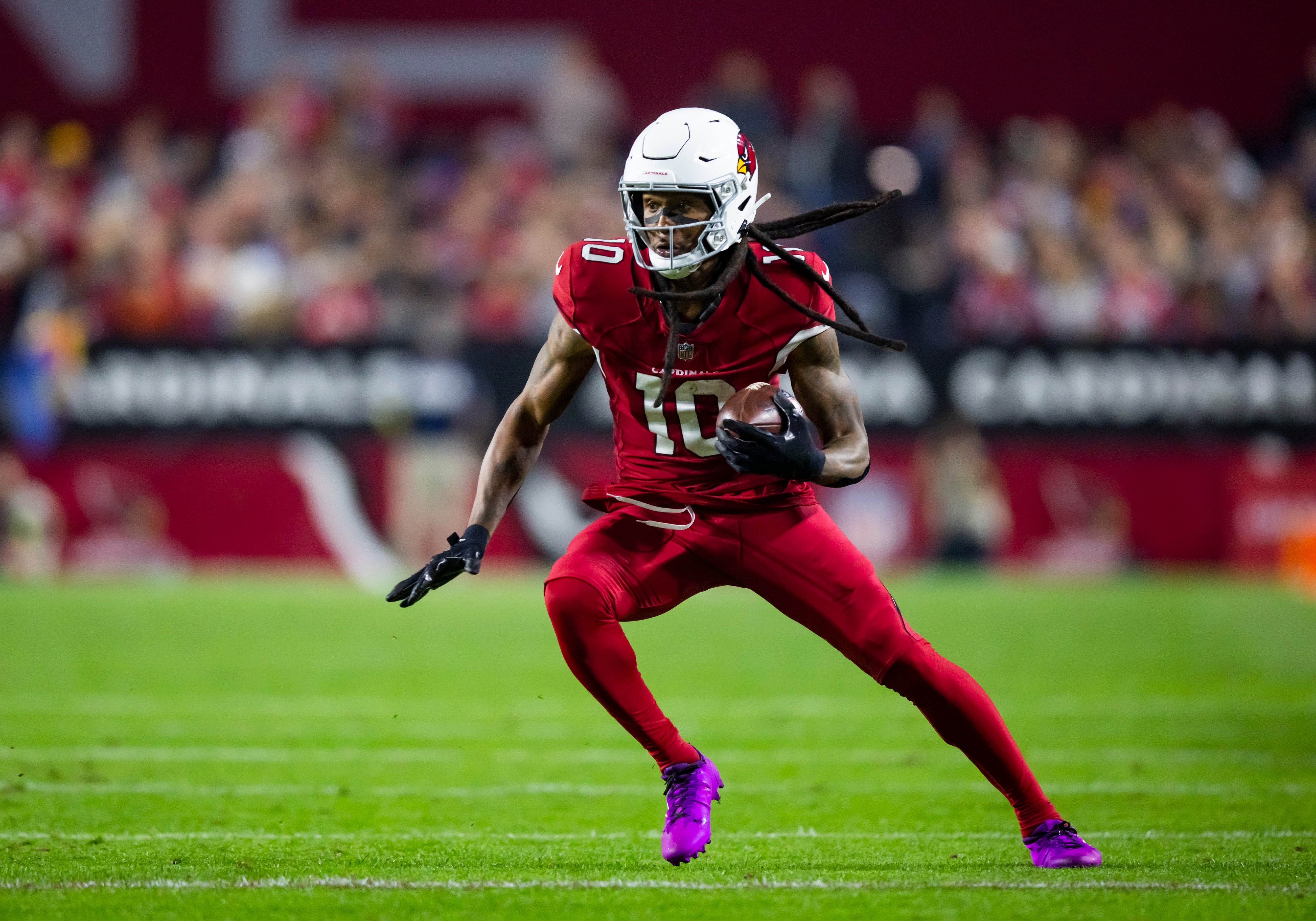 Dec 12, 2022; Glendale, Arizona, USA; Arizona Cardinals wide receiver DeAndre Hopkins (10) against the New England Patriots at State Farm Stadium.