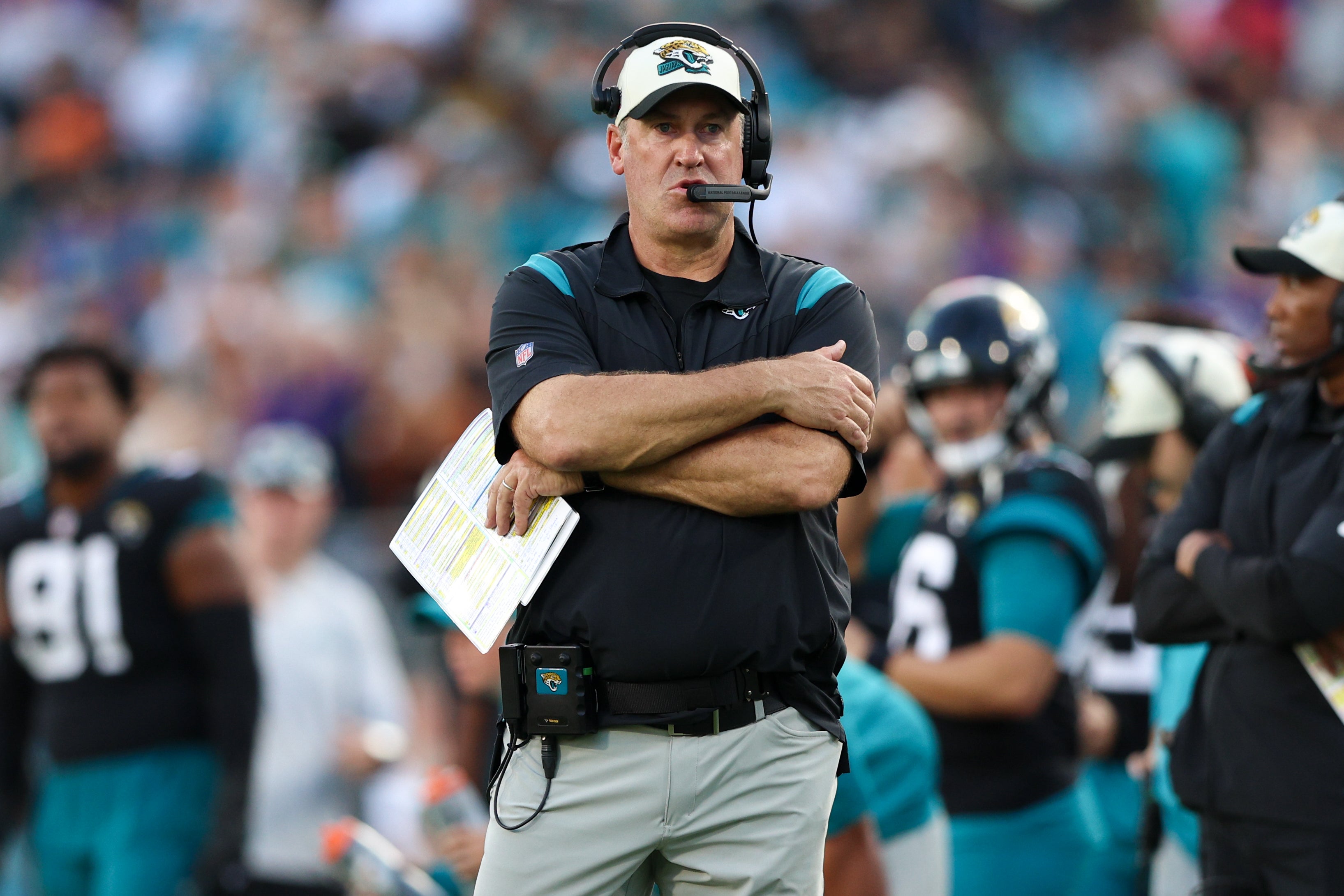 Jacksonville Jaguars head coach Doug Pederson watching from the sidelines.