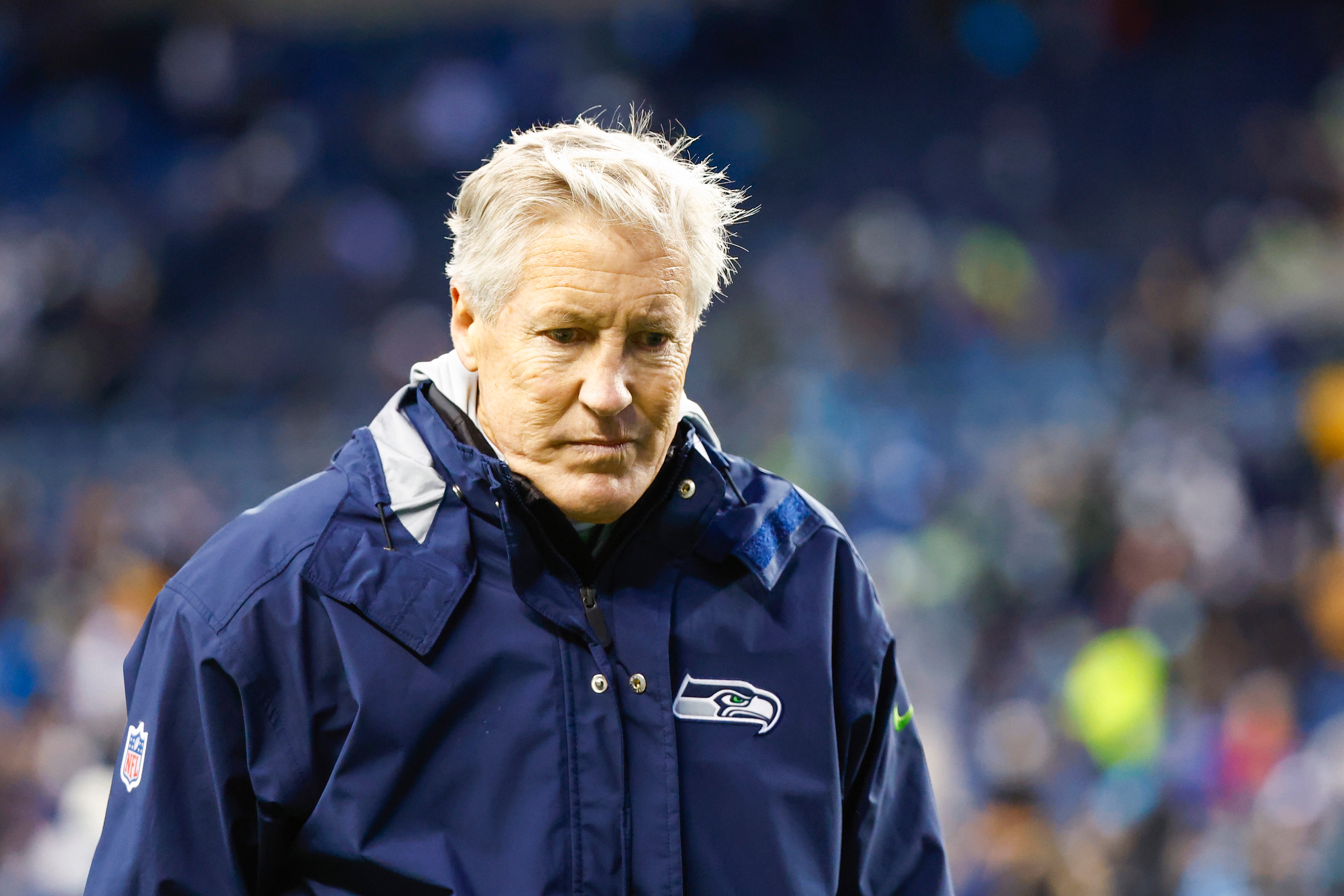 Dec 11, 2022; Seattle, Washington, USA; Seattle Seahawks head coach Pete Carroll walks to the locker room following a 30-24 loss against the Carolina Panthers at Lumen Field. Mandatory Credit: Joe Nicholson-USA TODAY Sports