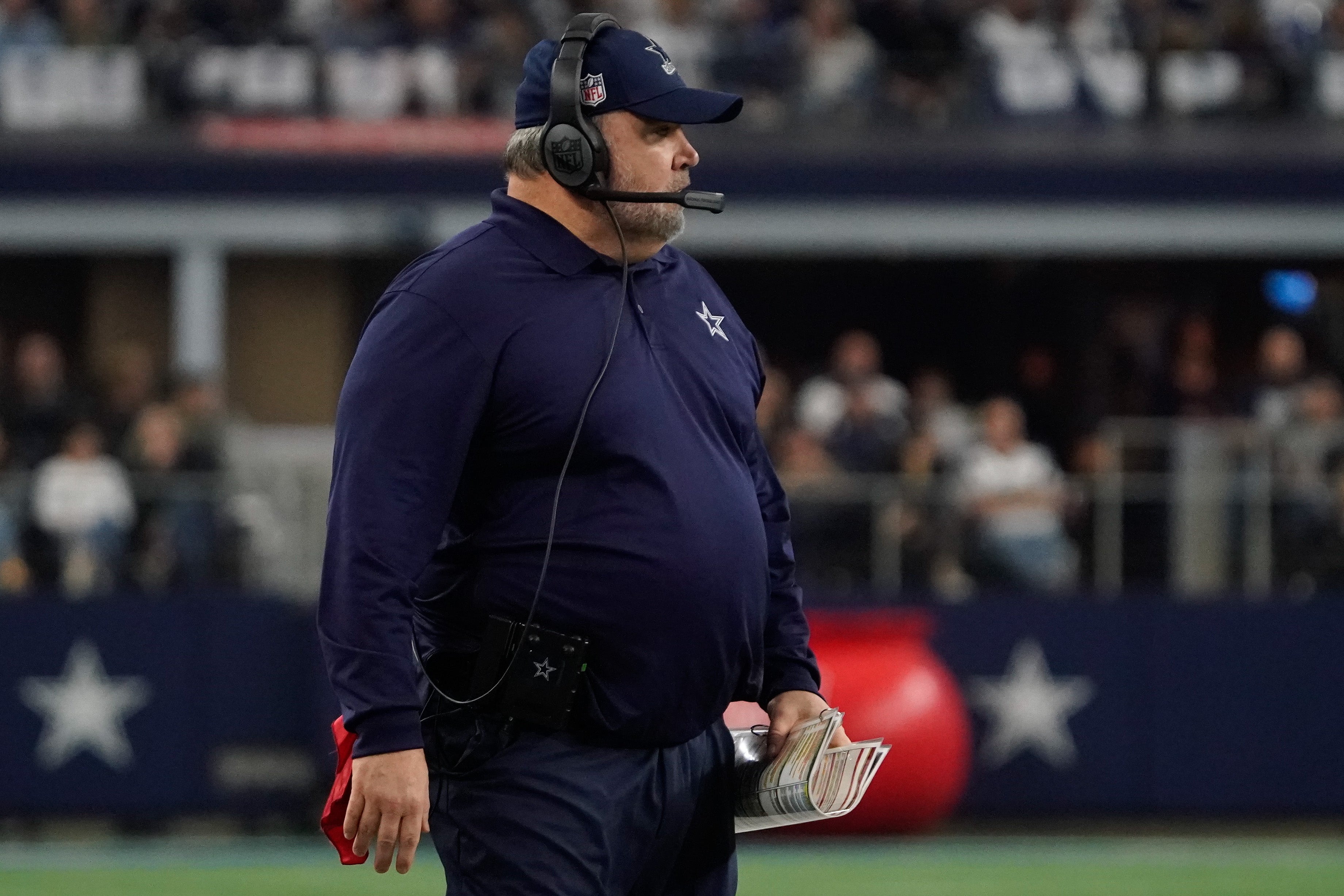 Dallas Cowboys head coach Mike McCarthy on the sidelines during gameday.