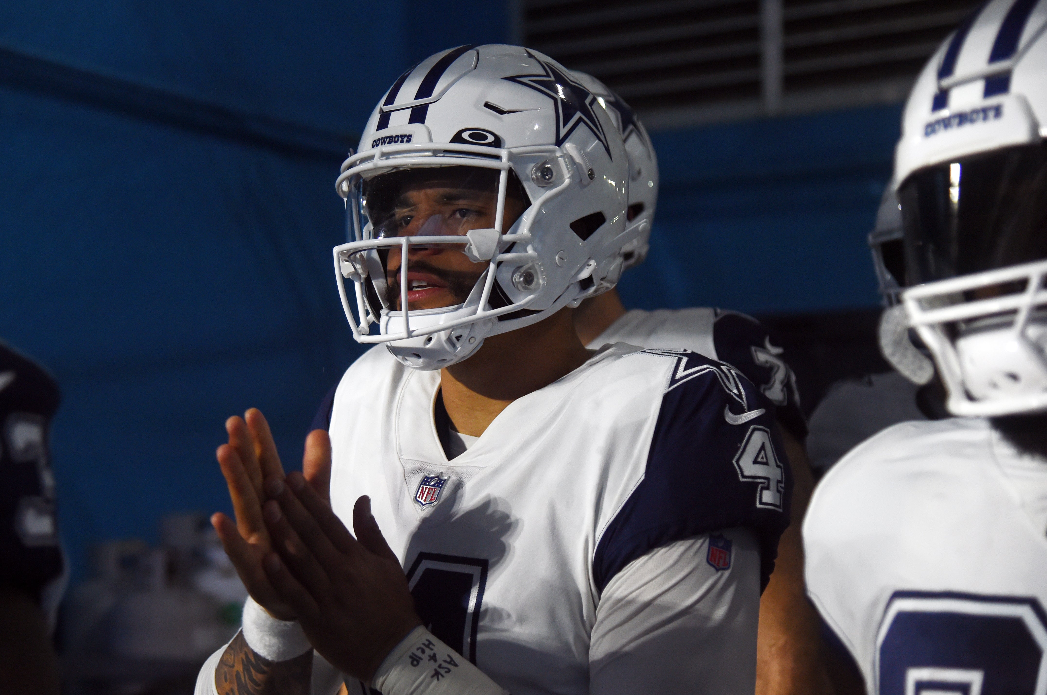Dallas Cowboys quarterback Dak Prescott about to walk out of the tunnel to face the Tennessee Titans