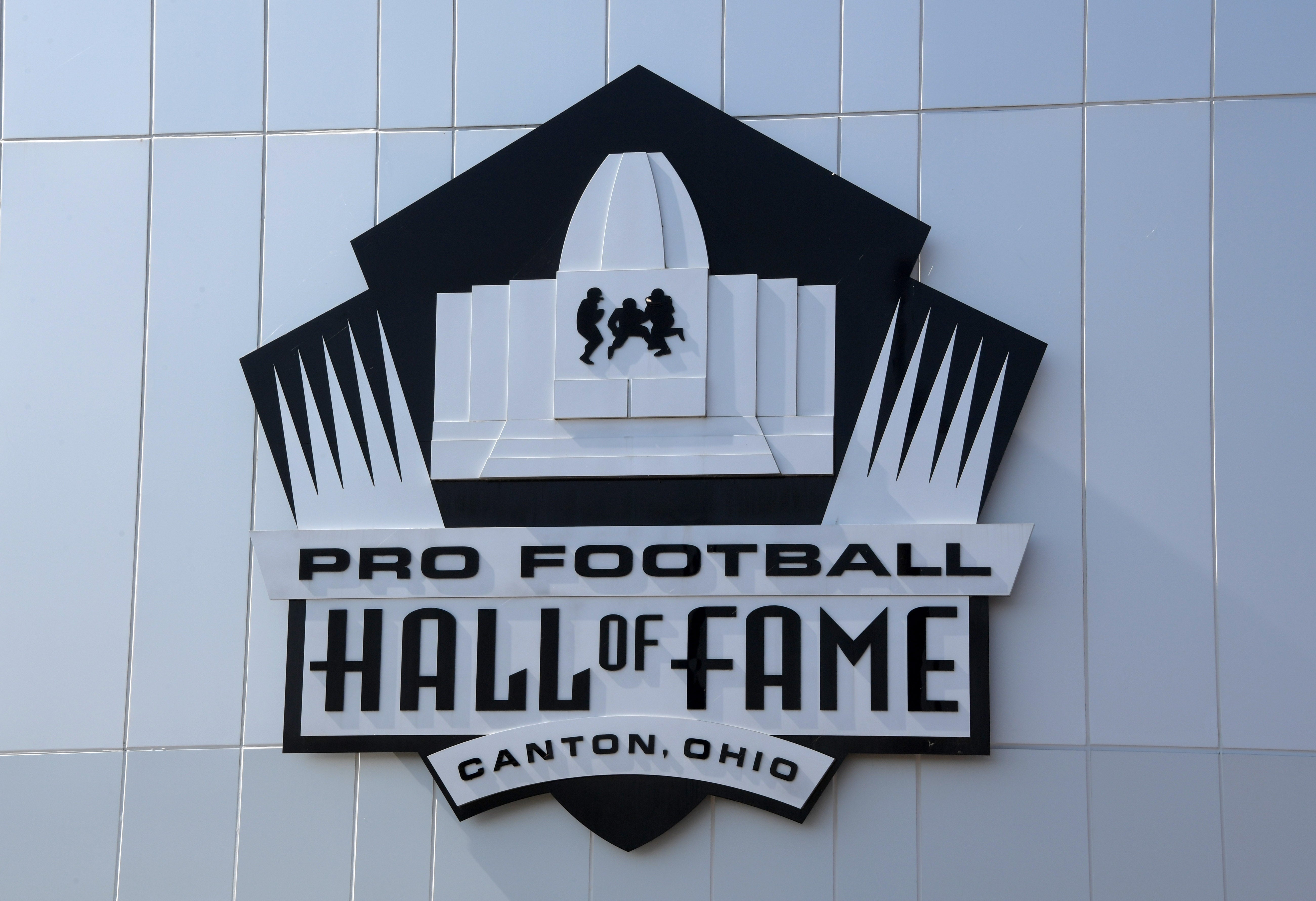 Aug 3, 2019; Canton, OH, USA; General overall view of the Pro Football Hall of Fame logo. Mandatory Credit: Kirby Lee-USA TODAY Sport