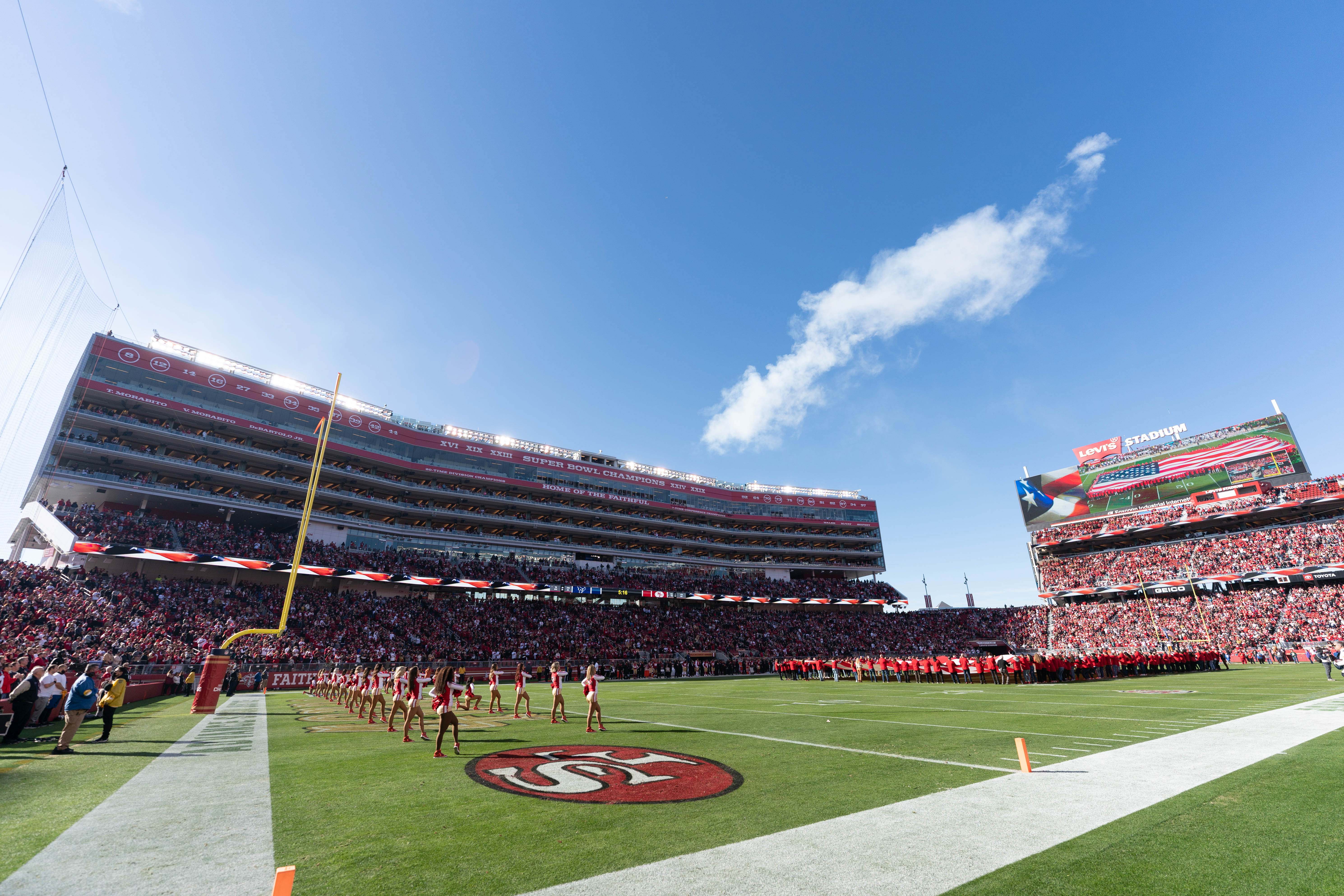 Jan 2, 2022; Santa Clara, California, USA; General view of the stadium during the National Anthem before the game between the San Francisco 49ers and the Houston Texans at Levi's Stadium. Mandatory Credit: Stan Szeto-USA TODAY Sports