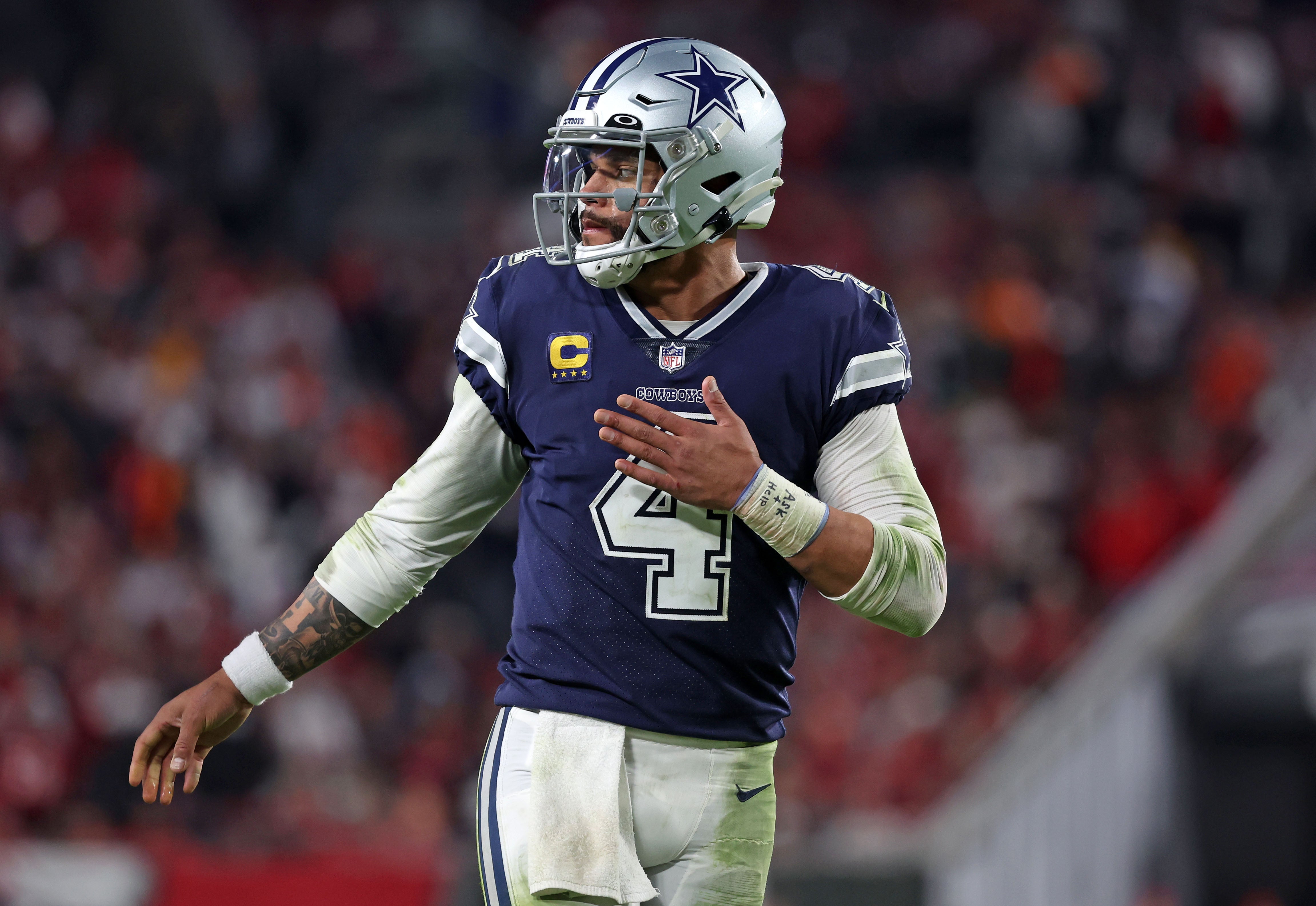 Dallas Cowboys QB Dak Prescott in playoff win over the Tampa Bay Buccaneers
