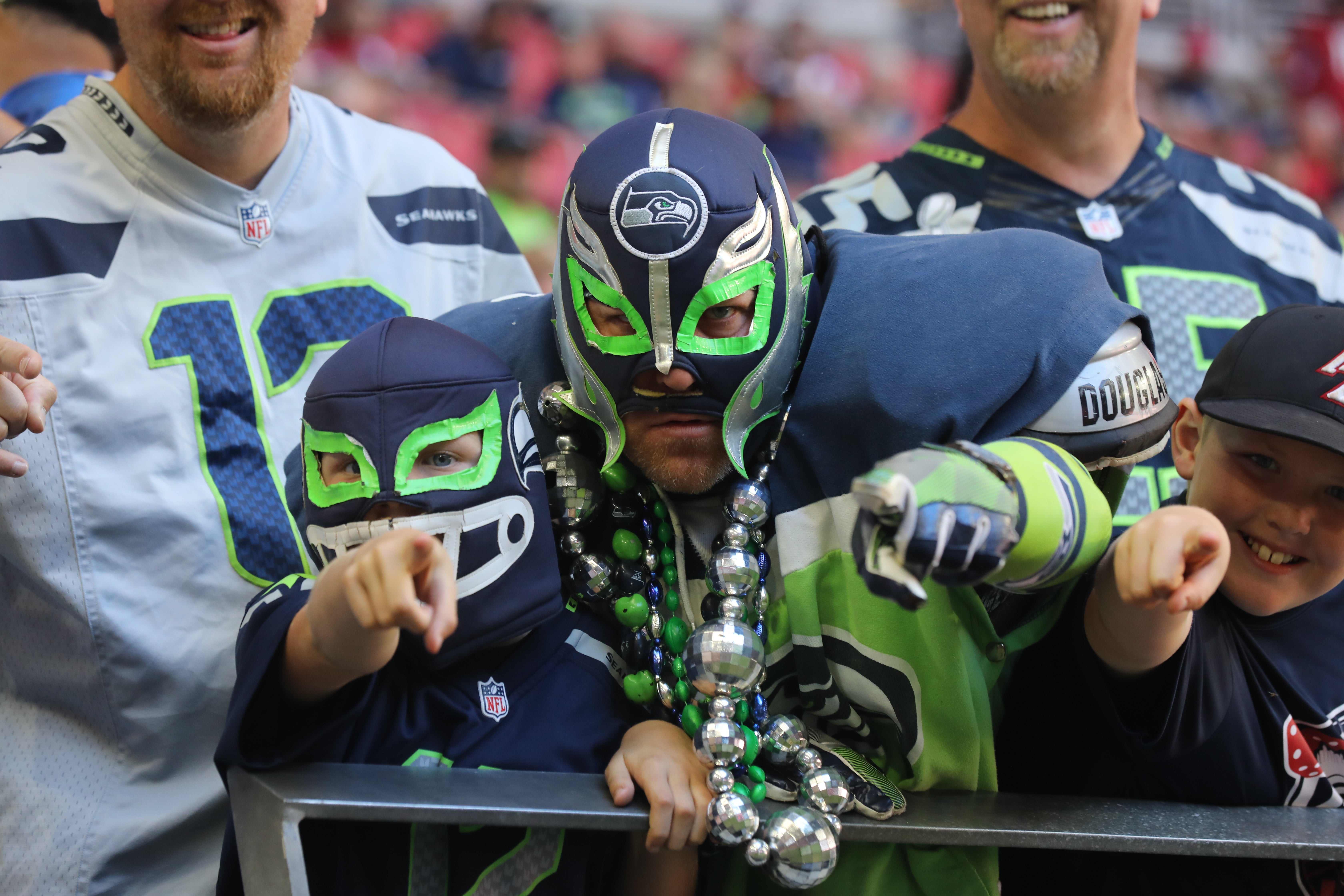 Nov 6, 2022; Seattle Seahawks fans are enjoying pregame arms ups at Glendale, Arizona, USA; at State Farm Stadium. Mandatory Credit: David Cruz-USA TODAY Sports