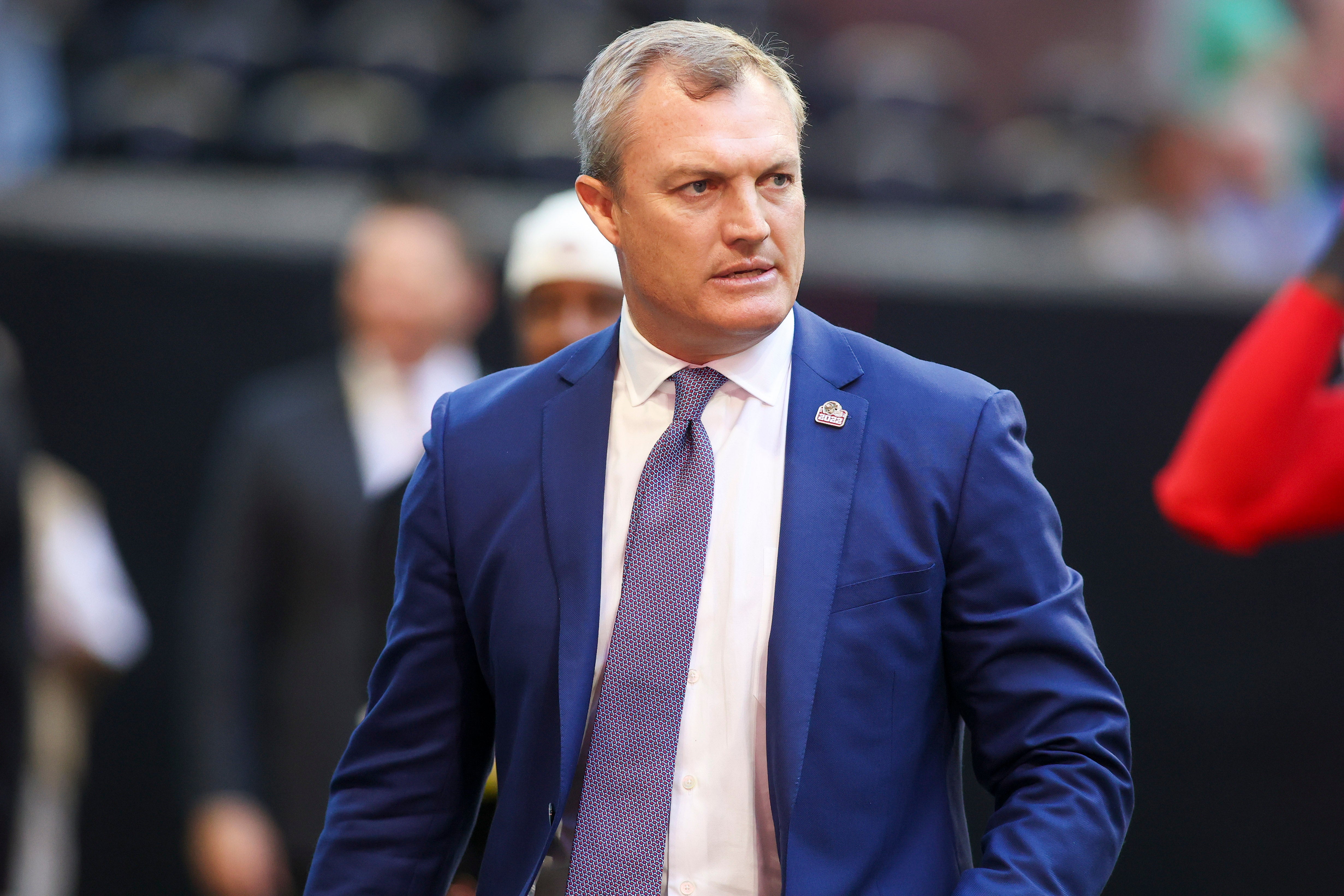 Oct 16, 2022; Atlanta, Georgia, USA; San Francisco 49ers general manager John Lynch on the field before a game against the Atlanta Falcons at Mercedes-Benz Stadium. Mandatory Credit: Brett Davis-USA TODAY Sports