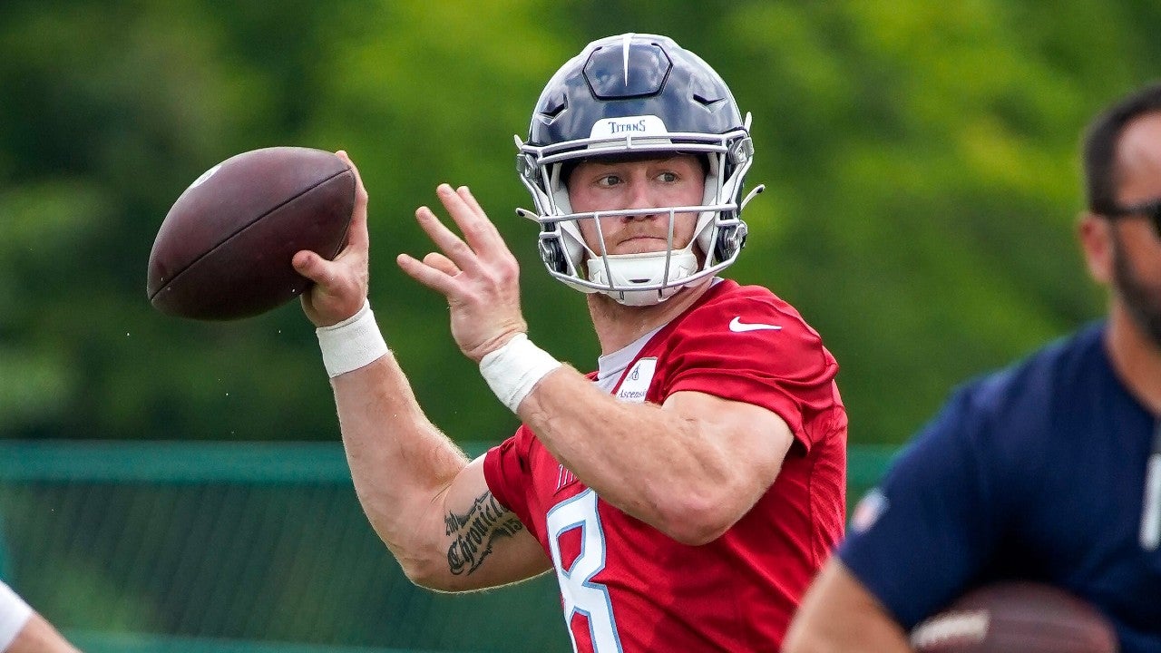 Tennessee Titans quarterback Will Levis (8) throws the ball during an OTA practice at Ascension Saint Thomas Sports Park in Nashville, Tenn., Wednesday, May 31, 2023.