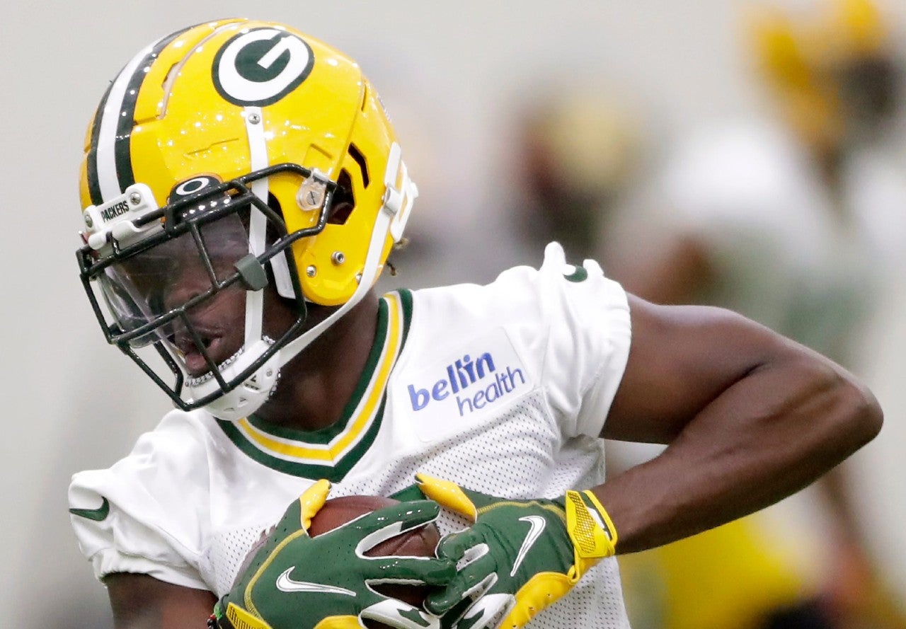 Wide Receiver Jayden Reed (11) during the 2023 Green Bay Packers rookie minicamp on Friday, May 5, 2023 at the Don Hutson Center indoor practice facility in Ashwaubenon, Wis.