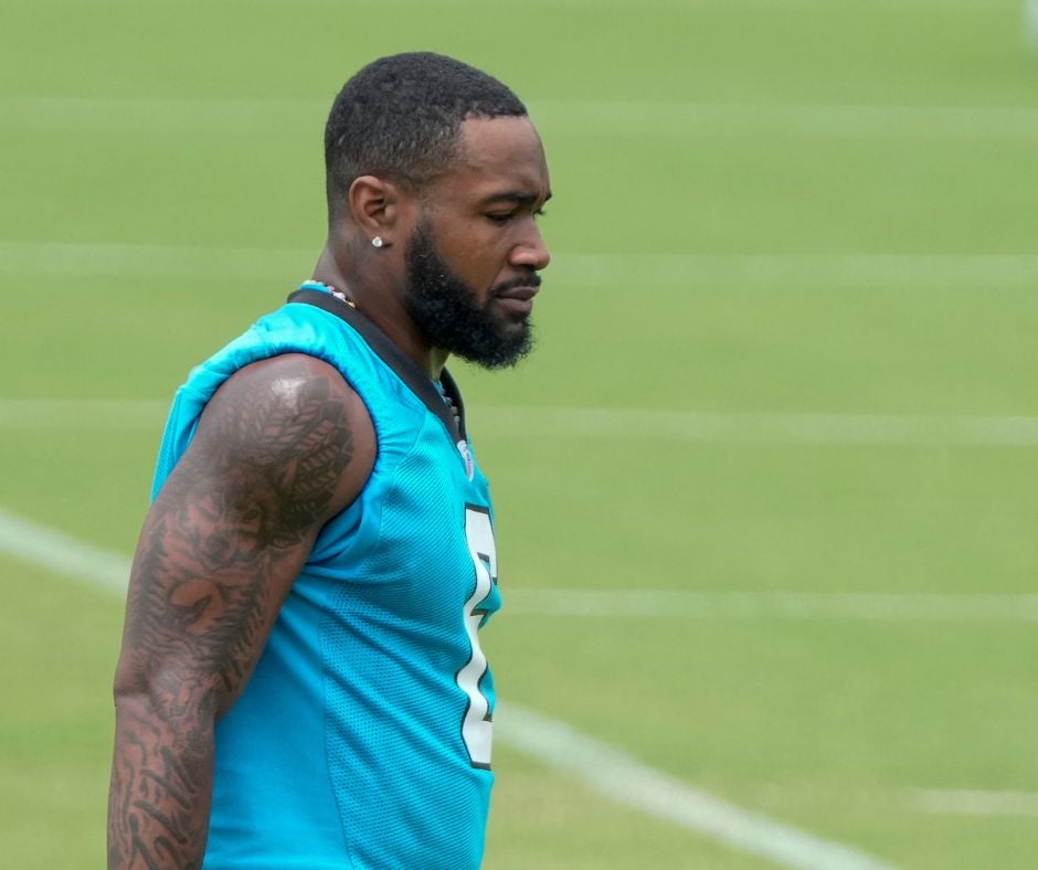 Jun 14, 2023; Charlotte, NC, USA; Carolina Panthers running back Miles Sanders (6) watches a series during the Carolina Panthers minicamp.