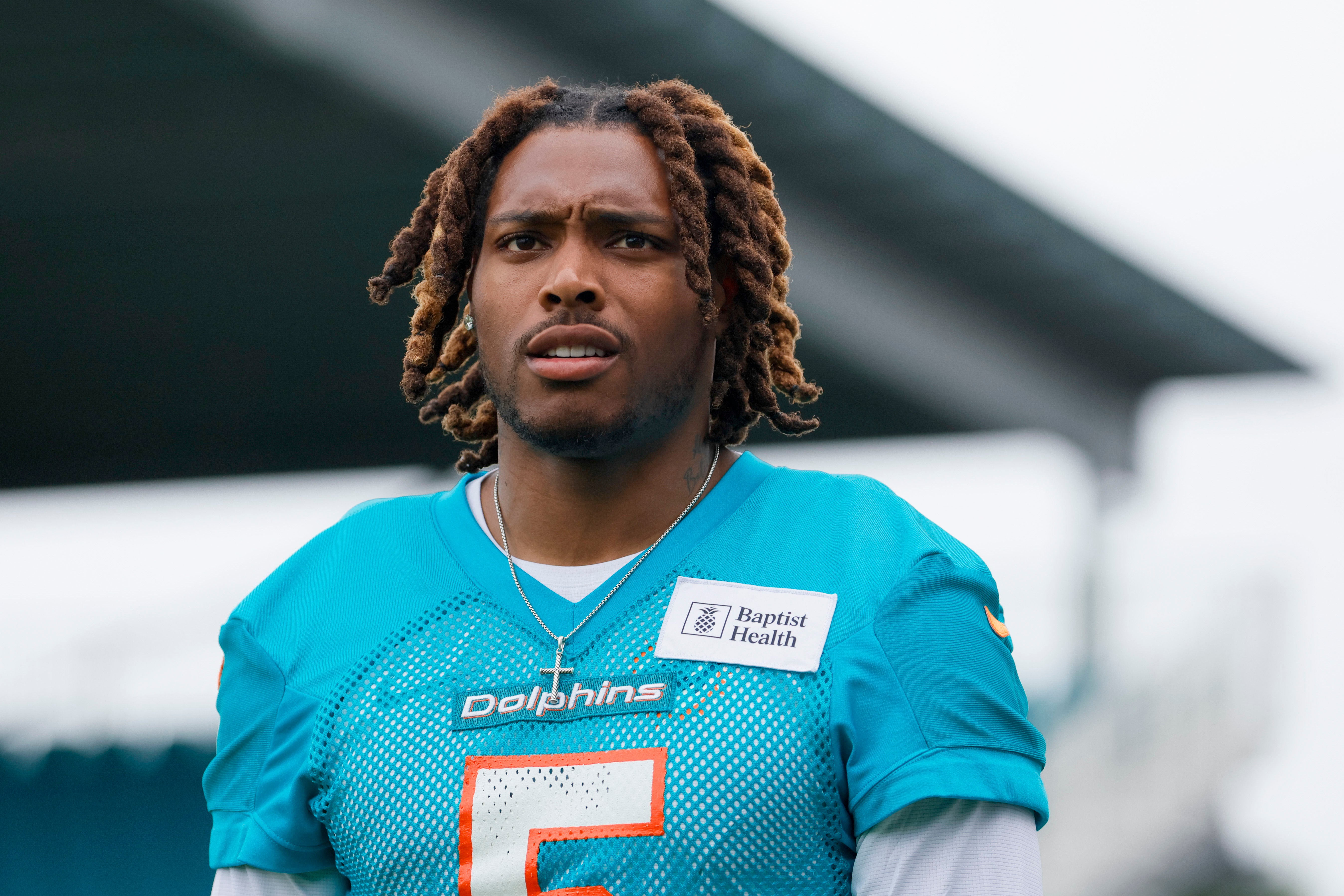 Miami Dolphins cornerback Jalen Ramsey, who suffered a knee injury in training camp.