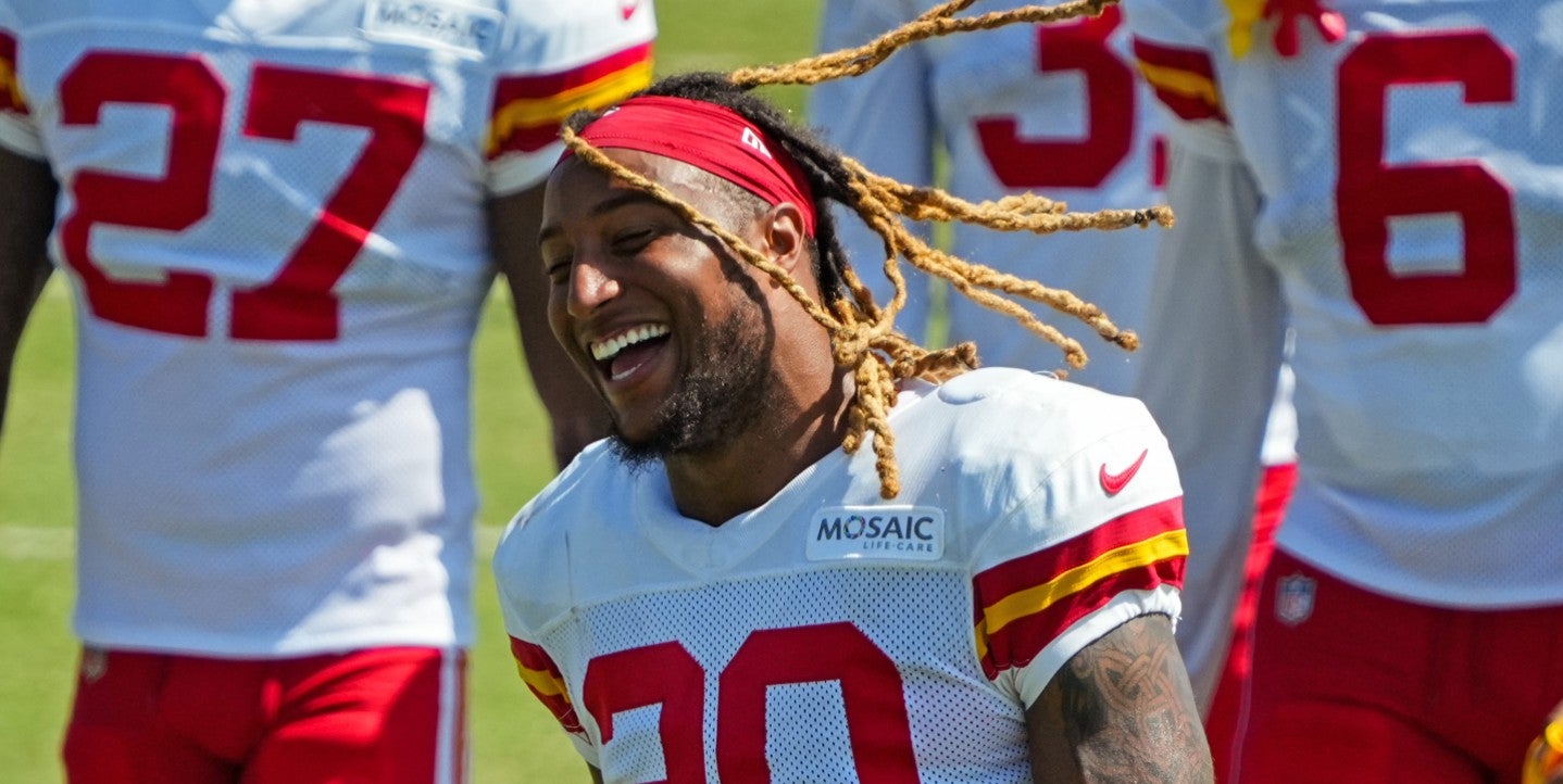 Jul 28, 2023; St. Joseph, MO, USA; Kansas City Chiefs safety Justin Reid (20) walks off the field during training camp at Missouri Western State University.