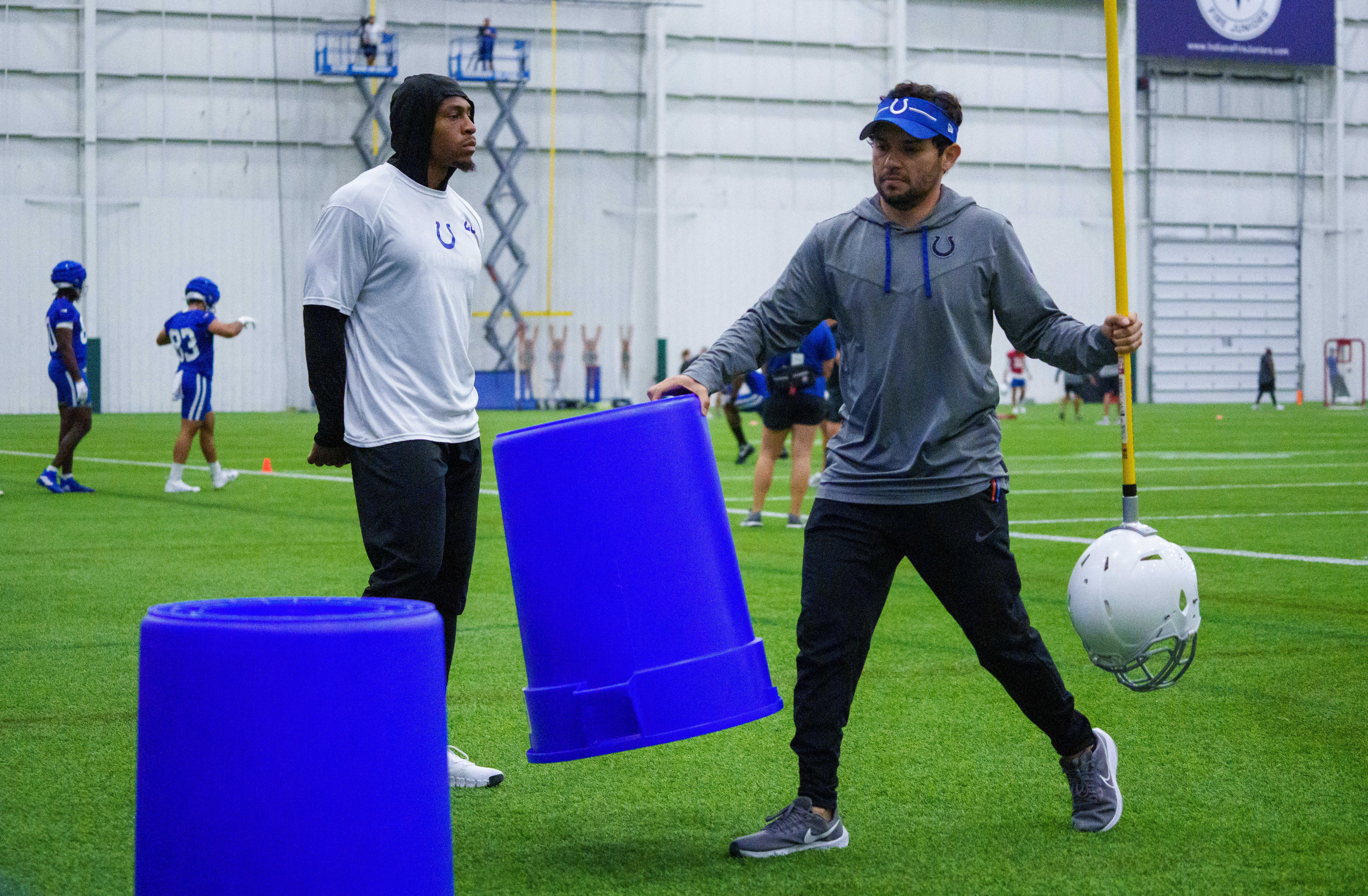 Jul 28, 2023; Westfield, Indiana, USA; Indianapolis Colts running back Jonathan Taylor (28) makes his way around the field during an indoor practice at Grand Park Sports Campus.