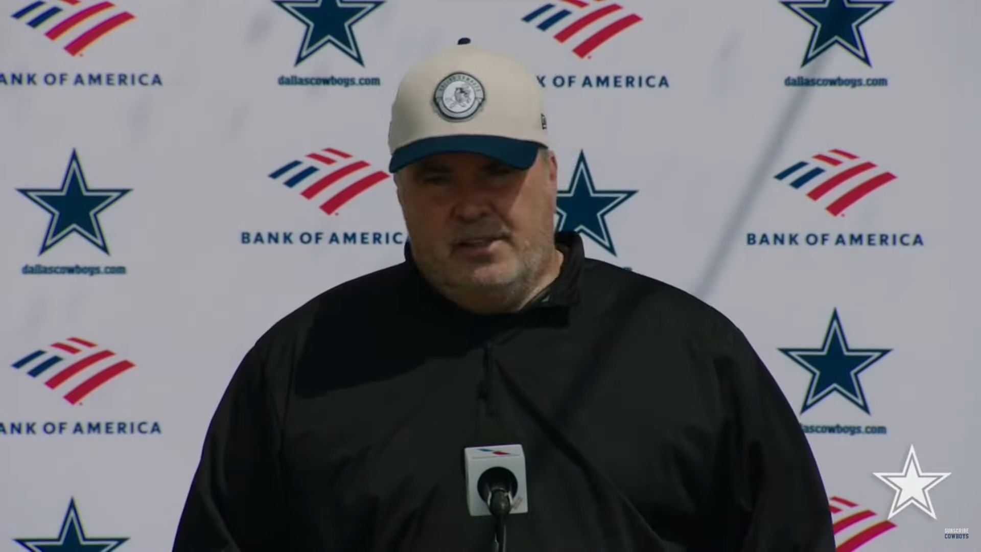 Dallas Cowboys head coach Mike McCarthy in training camp press conference.
