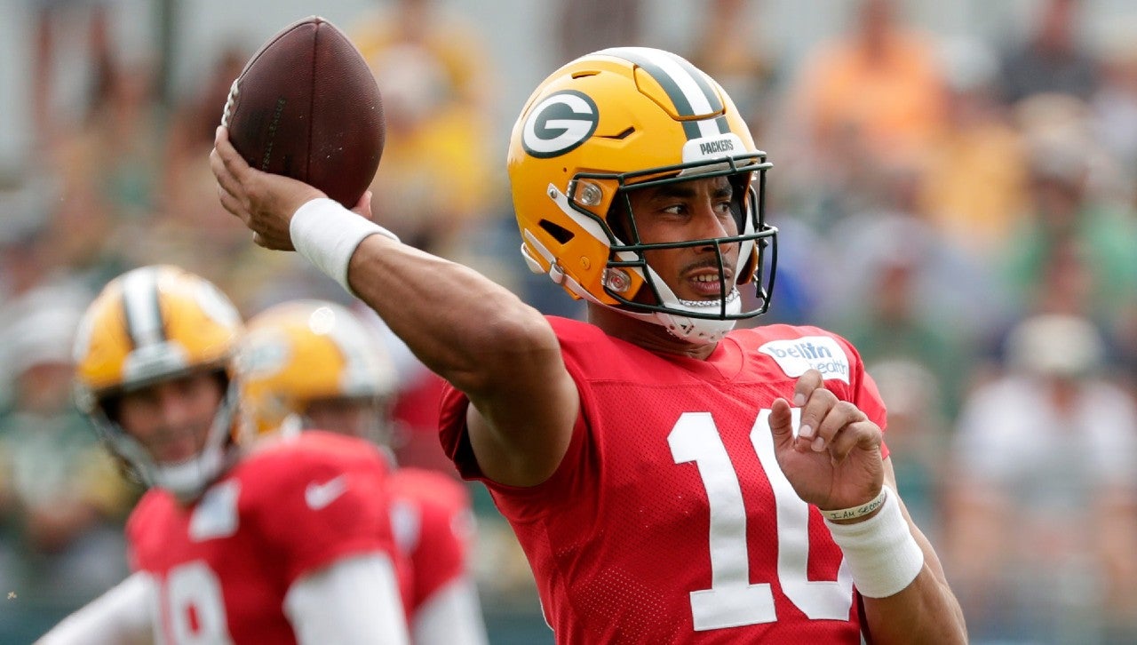 Green Bay Packers quarterback Jordan Love (10) during training camp on Aug. 1, 2023, in Ashwaubenon, Wis