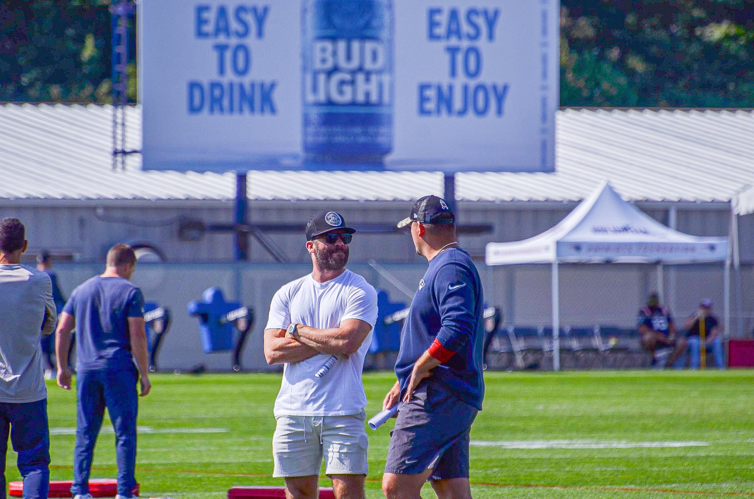 Julian Edelman and Joe Judge, Patriots training camp 2023