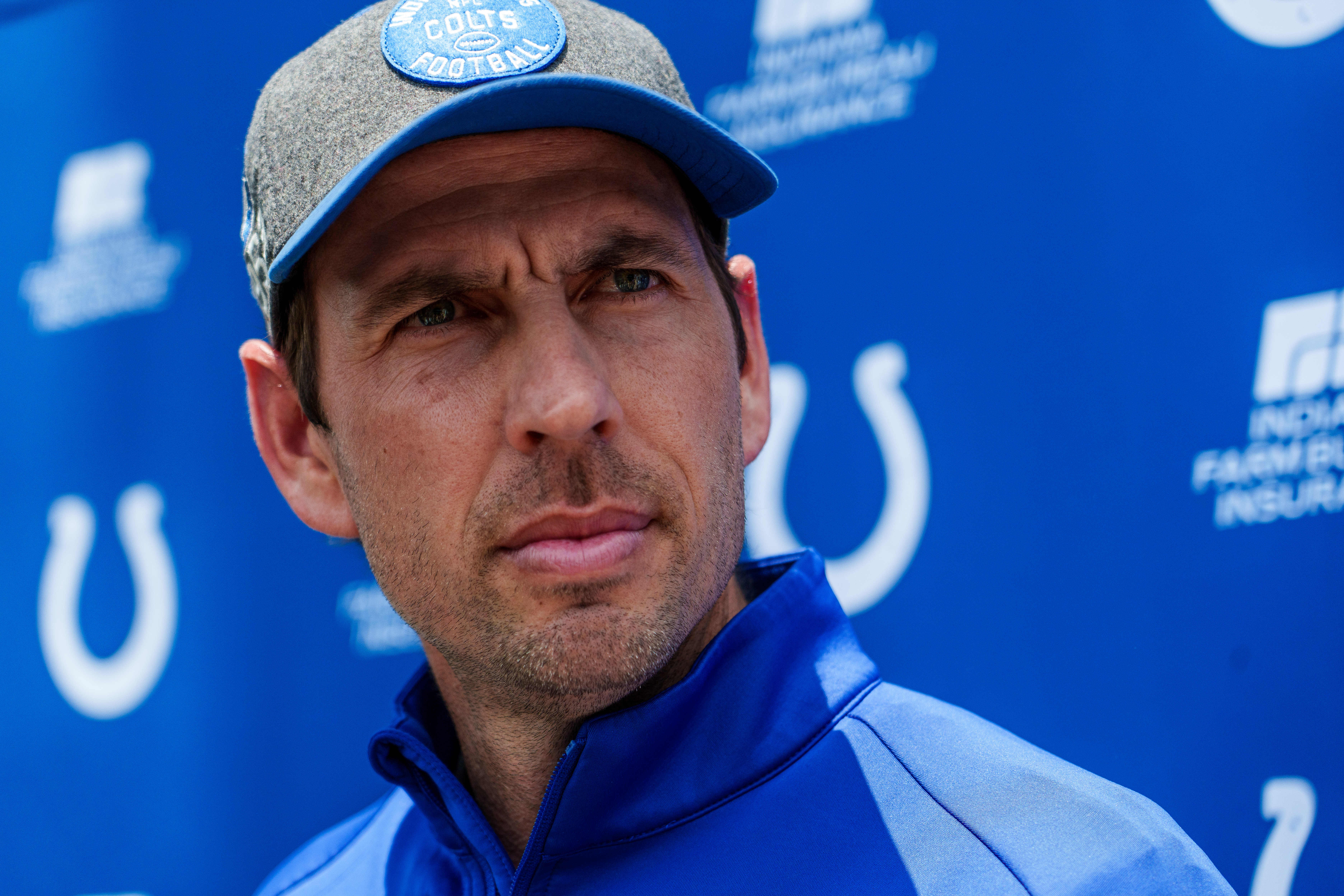 June 14, 2023; Indianapolis, IN, USA; Indianapolis Colts head coach Shane Steichen speaks with media Wednesday, June 14, 2023, after mandatory minicamp at the Indiana Farm Bureau Football Center in Indianapolis. Mandatory Credit: Mykal McEldowney-USA TODAY Sports