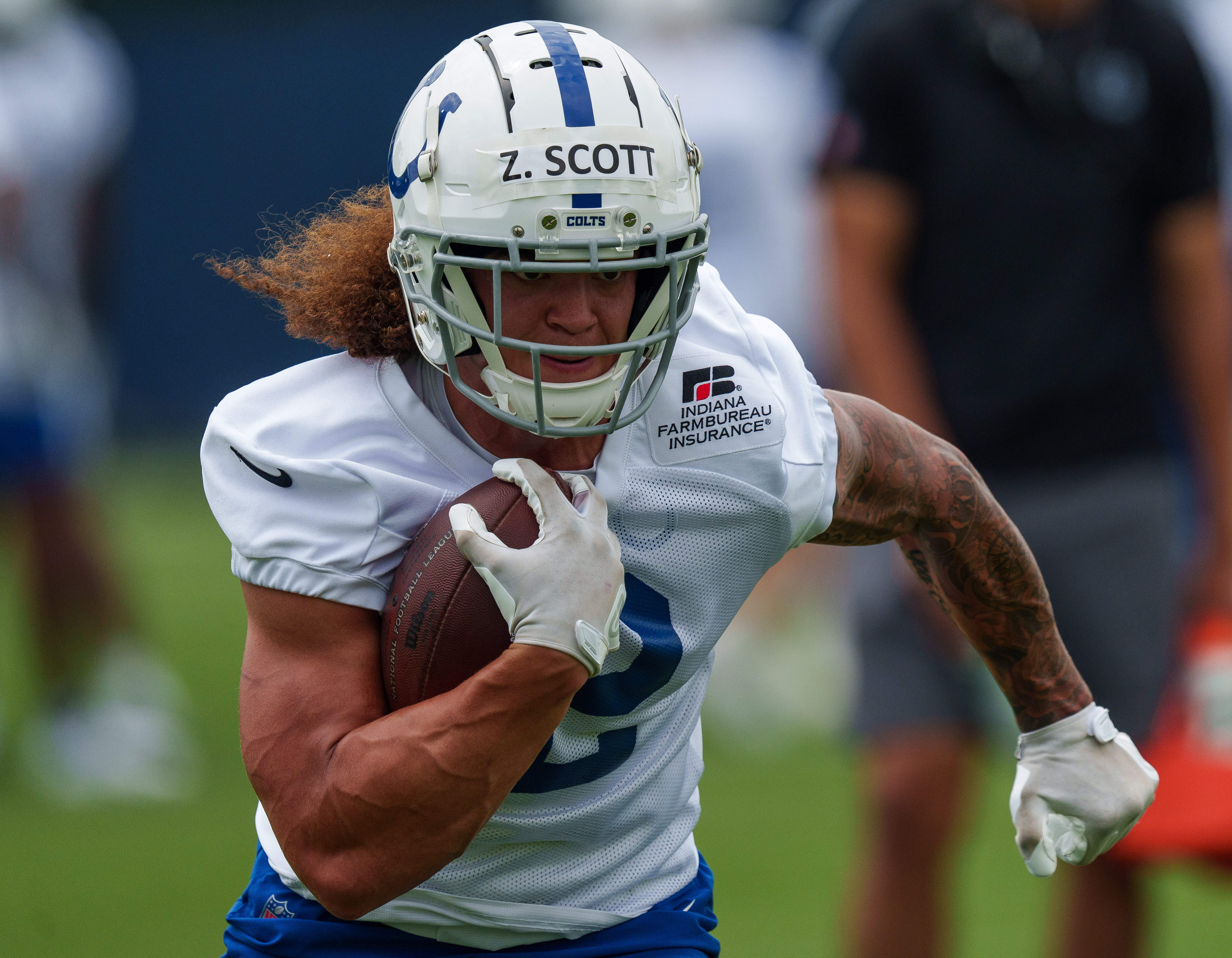 June 14, 2023; Indianapolis, IN, USA; Indianapolis Colts wide receiver Zavier Scott (2) works through footwork drills Wednesday, June 14, 2023, during mandatory minicamp at the Indiana Farm Bureau Football Center in Indianapolis.