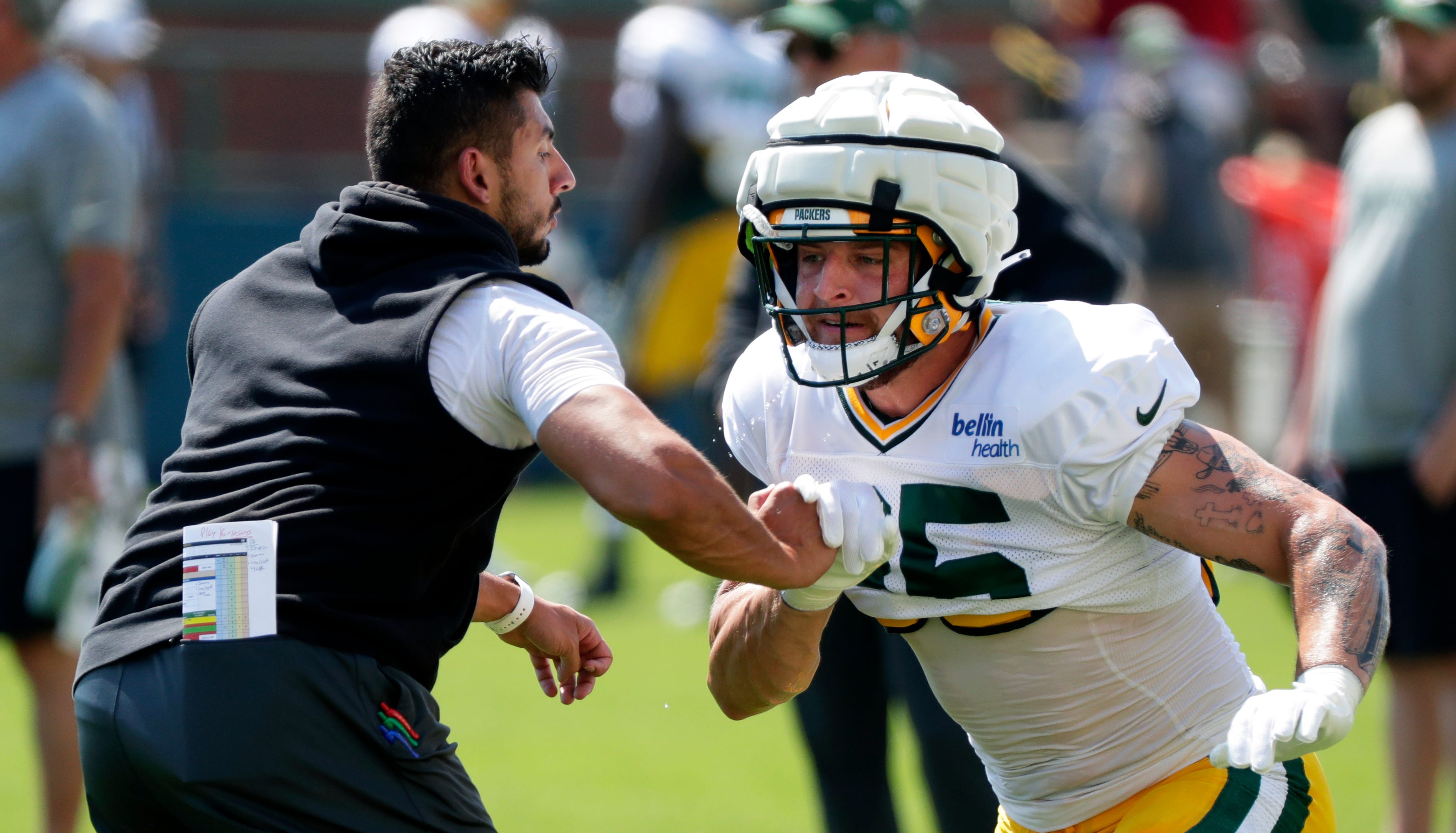 Green Bay Packers tight end Tucker Kraft (85) practices during training camp on Aug. 3, 2023, in Green Bay, Wis. Sarah Kloepping/USA TODAY NETWORK-Wisconsin / USA TODAY NETWORK