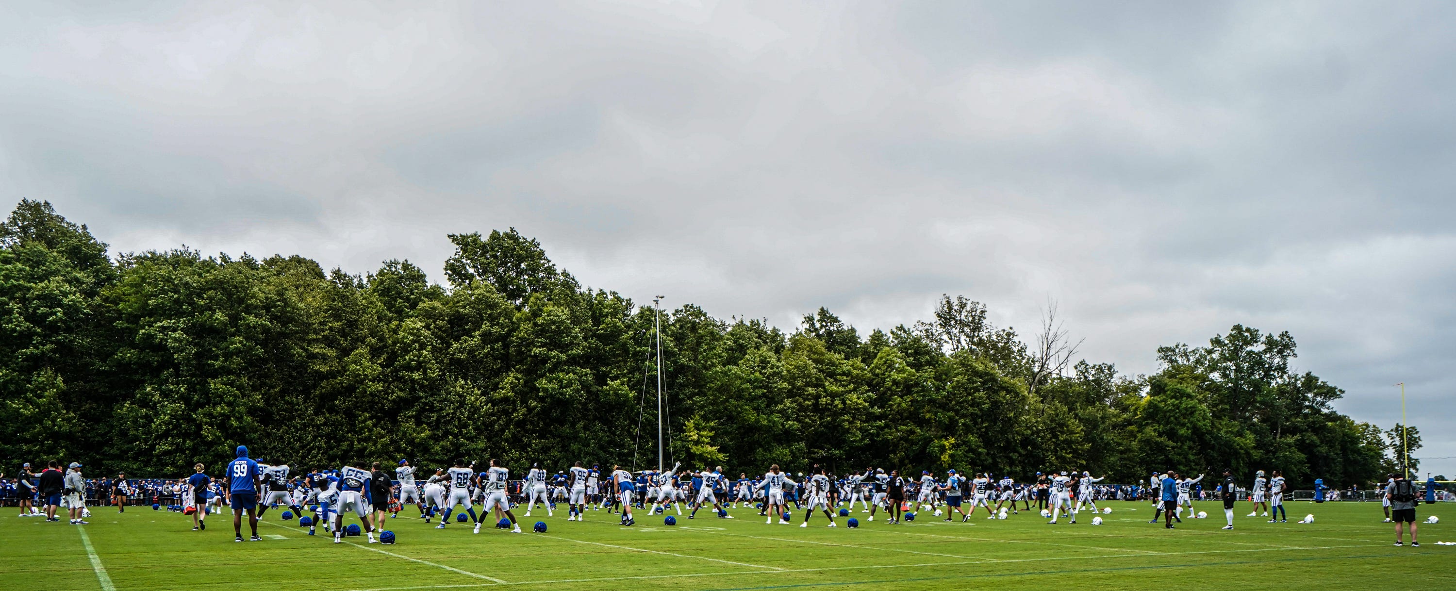 The Indianapolis Colts's runs drills at the Indianapolis Colts Training Camp, held at Grand Park on Sunday, Aug. 8, 2023, in Westfield Ind.