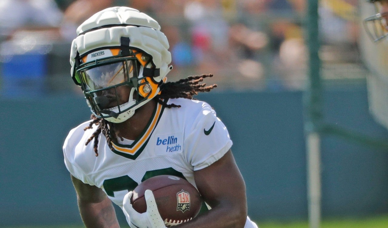 Green Bay Packers running back Lew Nichols III (32) participates during training camp Thursday, July 27, 2023, at Ray Nitschke Field in Green Bay, Wis.Dan Powers/USA TODAY NETWORK-Wisconsin.