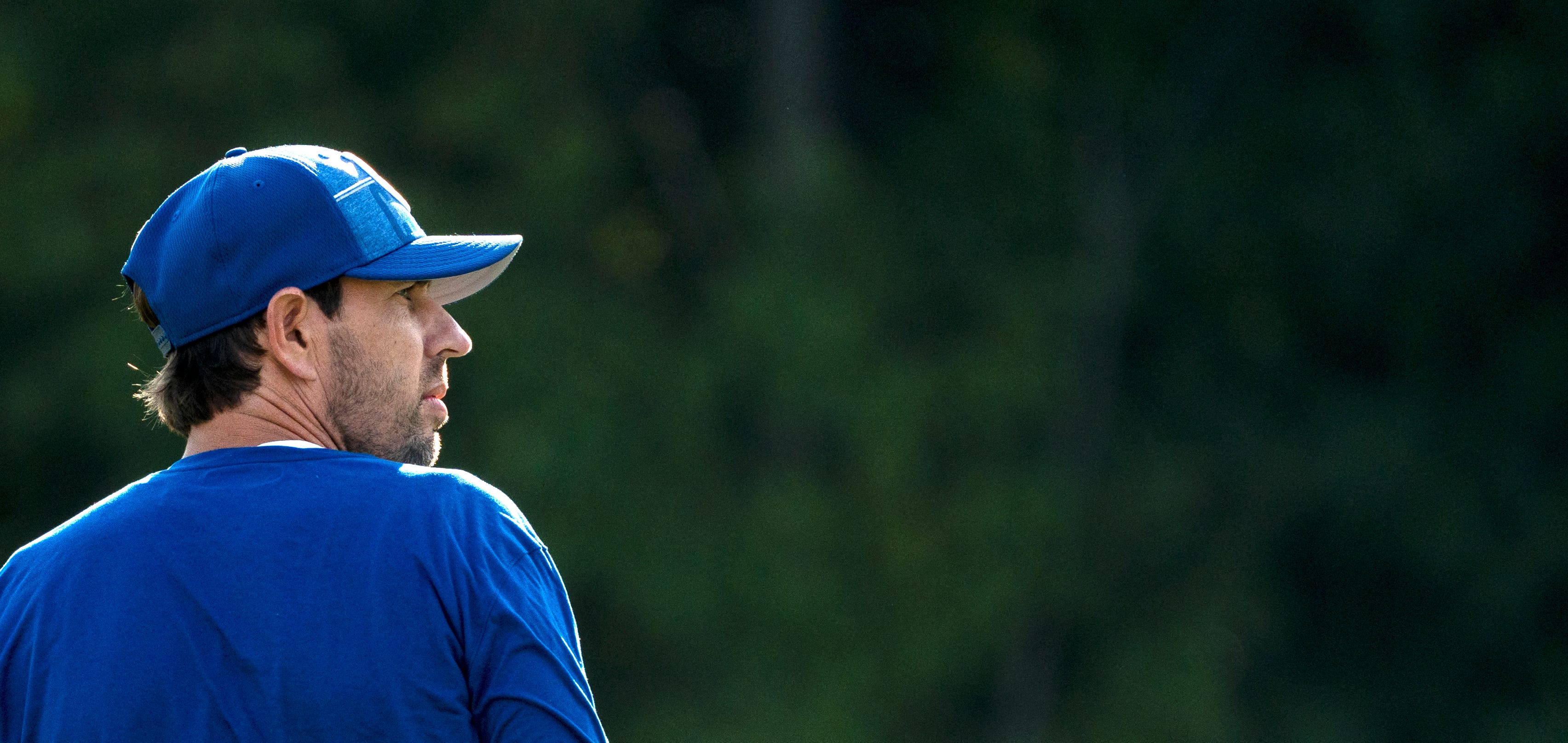 Indianapolis Colts head coach Shane Steichen surveys the field during day #9 practice of Colts Camp, Tuesday, Aug. 8, 2023 at Grand Park in Westfield.