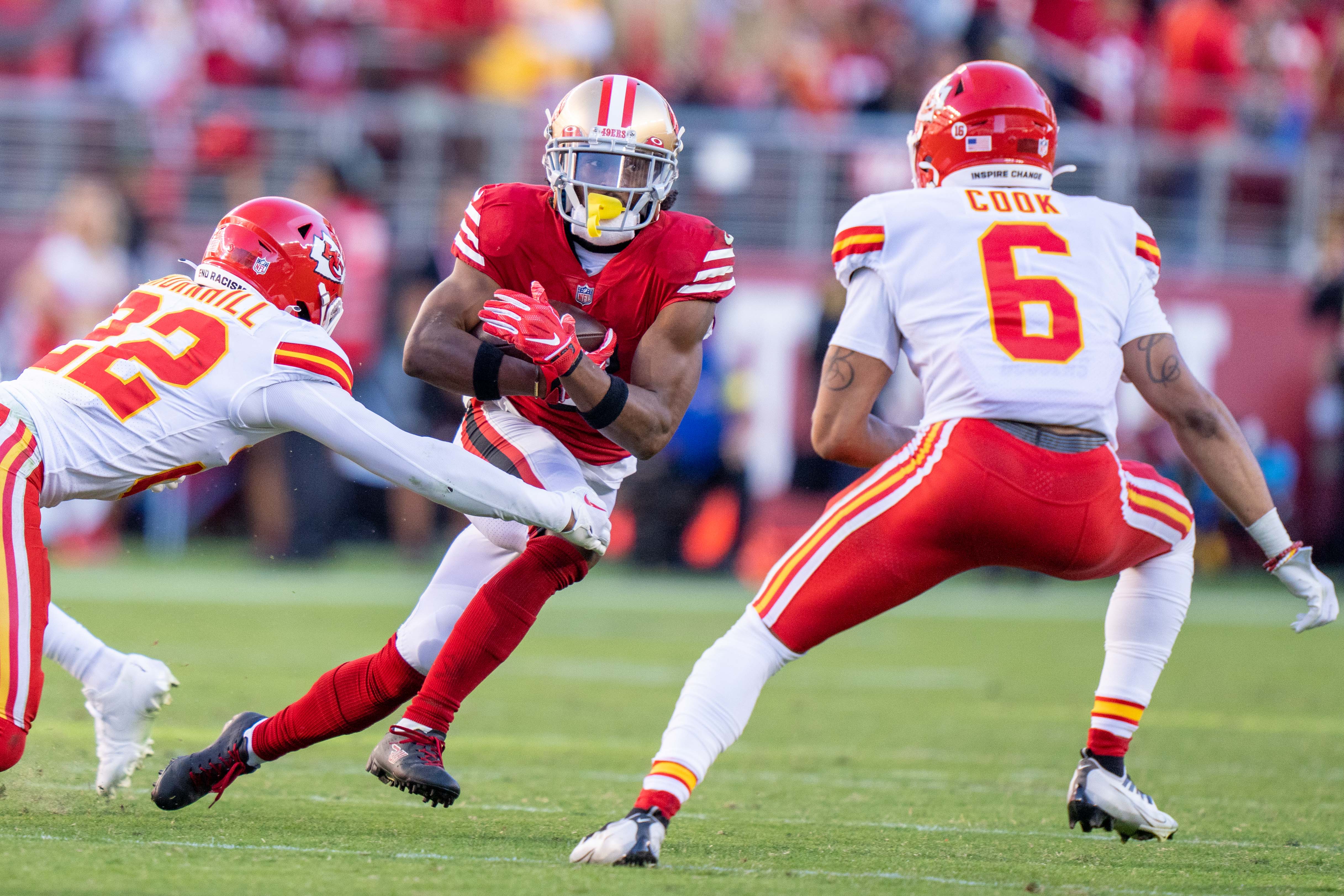 October 23, 2022; Santa Clara, California, USA; San Francisco 49ers wide receiver Ray-Ray McCloud III (3) during the fourth quarter against the Kansas City Chiefs at Levi's Stadium. Mandatory Credit: Kyle Terada-USA TODAY Sports