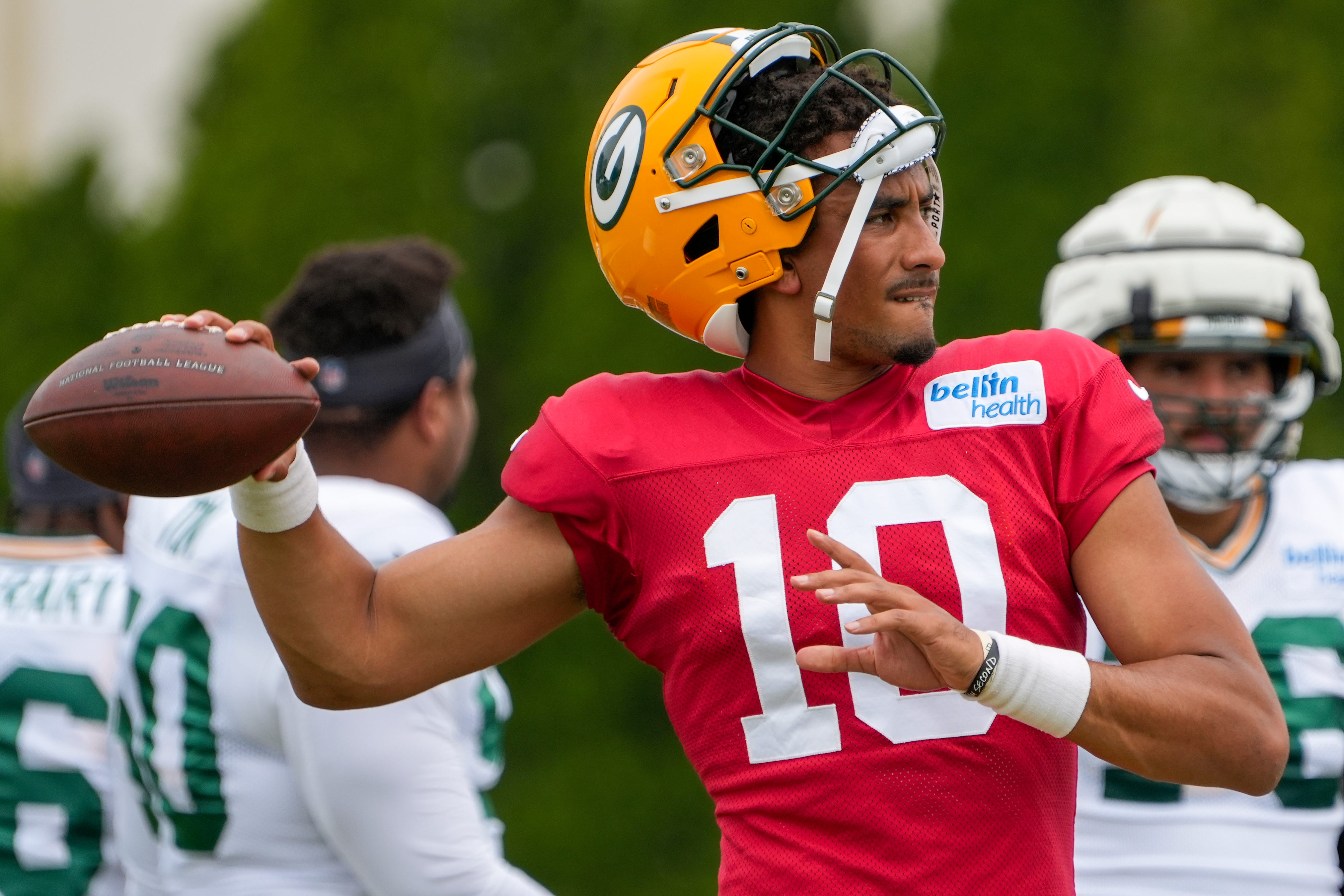 Green Bay Packers quarterback Jordan Love (10) throws a pass during a joint practice between the Green Bay Packers and the Cincinnati Bengals, Wednesday, Aug. 9, 2023, at the practice fields next to Paycor Stadium in Cincinnati. Carter Skaggs/The Enquirer / USA TODAY NETWORK