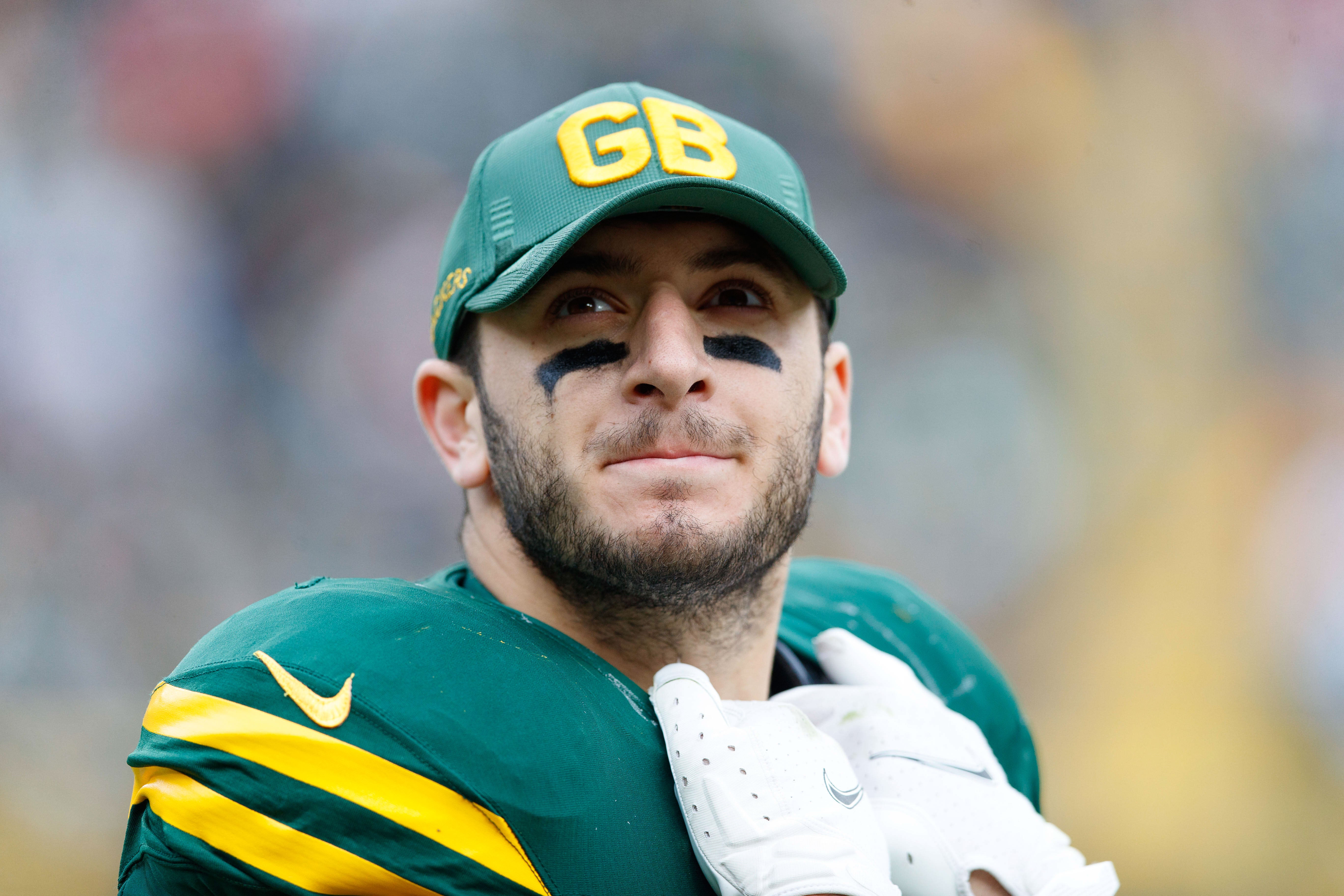 Oct 24, 2021; Green Bay, Wisconsin, USA; Green Bay Packers tight end Tyler Davis (84) during the game against the Washington Football Team at Lambeau Field. Mandatory Credit: Jeff Hanisch-USA TODAY Sports