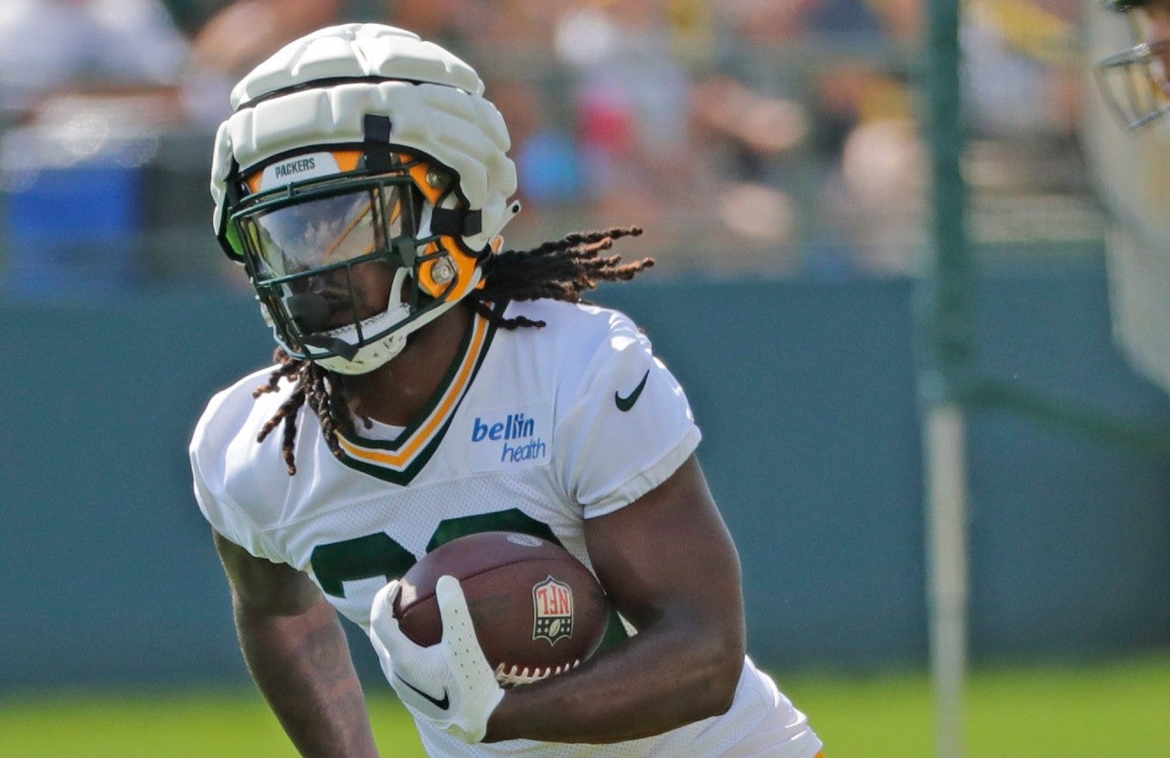 Green Bay Packers running back Lew Nichols III (32) participates during training camp Thursday, July 27, 2023, at Ray Nitschke Field in Green Bay, Wis.Dan Powers/USA TODAY NETWORK-Wisconsin.