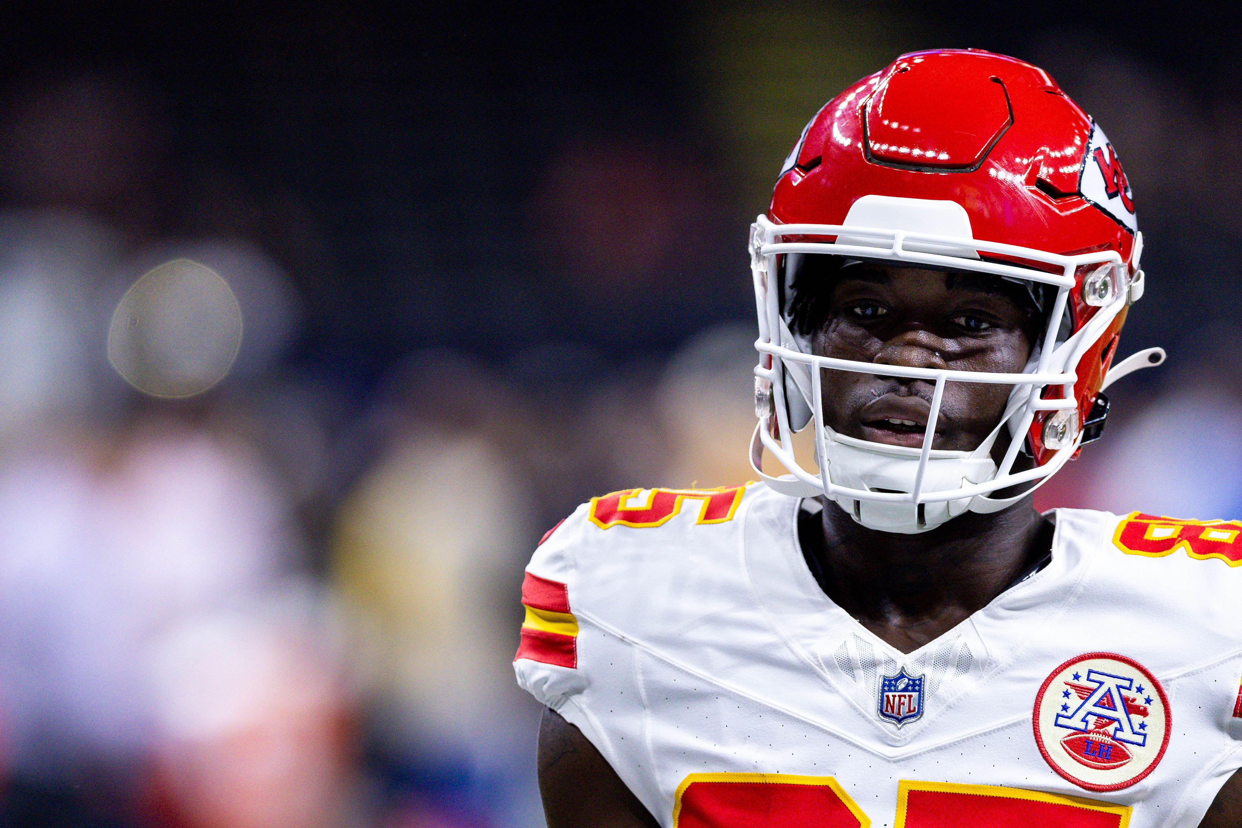 Aug 13, 2023; New Orleans, Louisiana, USA; Kansas City Chiefs wide receiver Ty Scott (85) warms up against the New Orleans Saints during the pregame at the Caesars Superdome. Mandatory Credit: Stephen Lew-USA TODAY Sports
