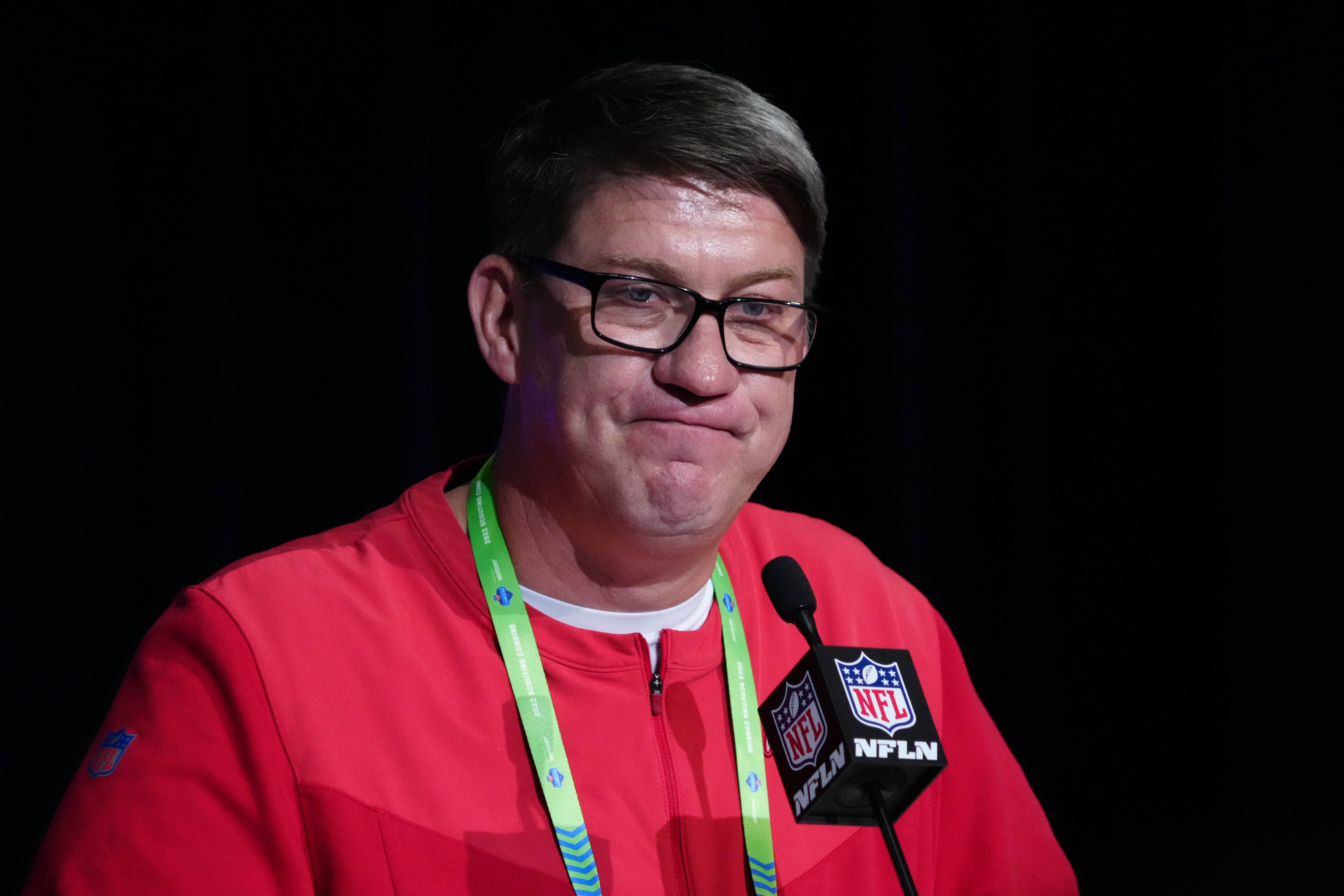 Mar 1, 2022; Indianapolis, IN, USA; Tampa Bay Buccaneers general manager Jason Licht during the NFL Combine at the Indiana Convention Center. Mandatory Credit: Kirby Lee-USA TODAY Sports