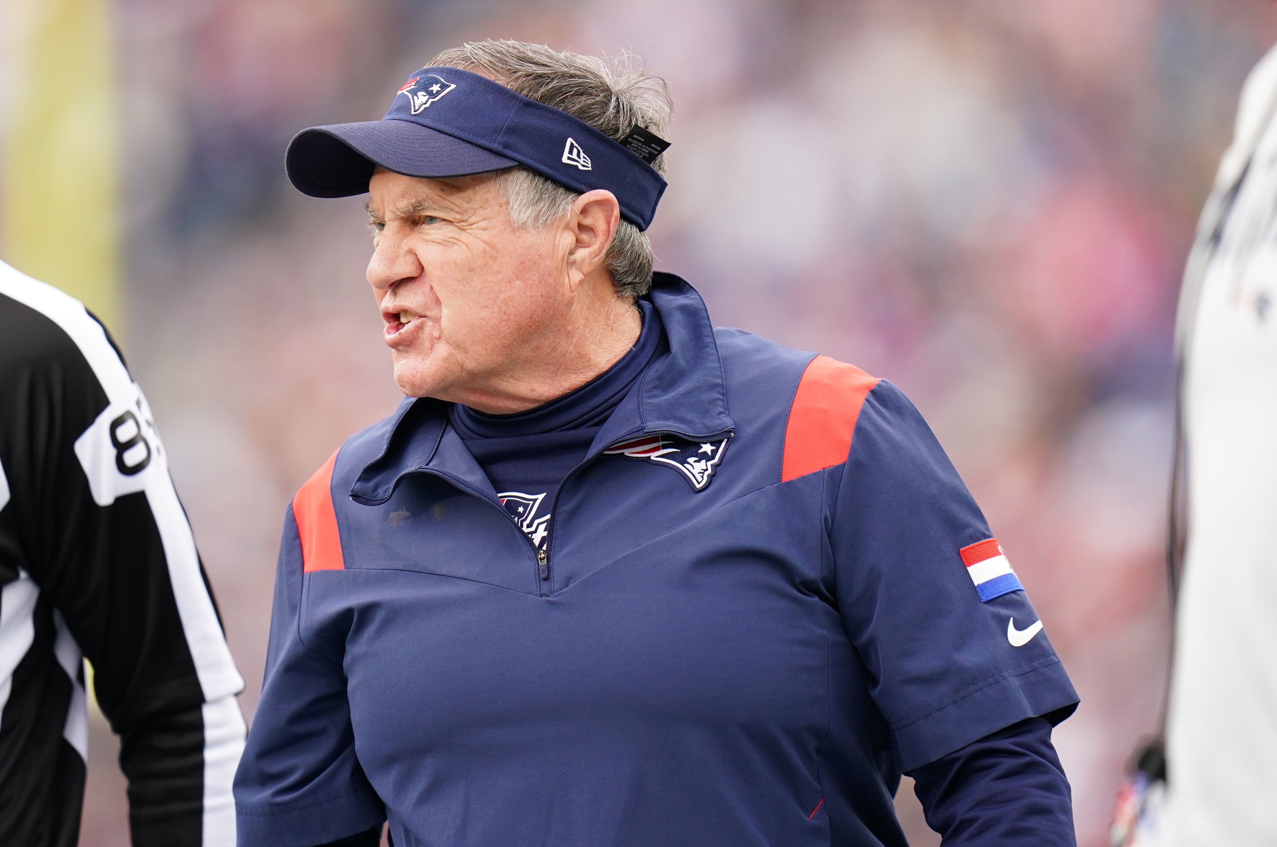 New England Patriots head coach Bill Belichick watches from the sideline as they take on the Miami Dolphins at Gillette Stadium. Mandatory Credit: David Butler II-USA TODAY Sports