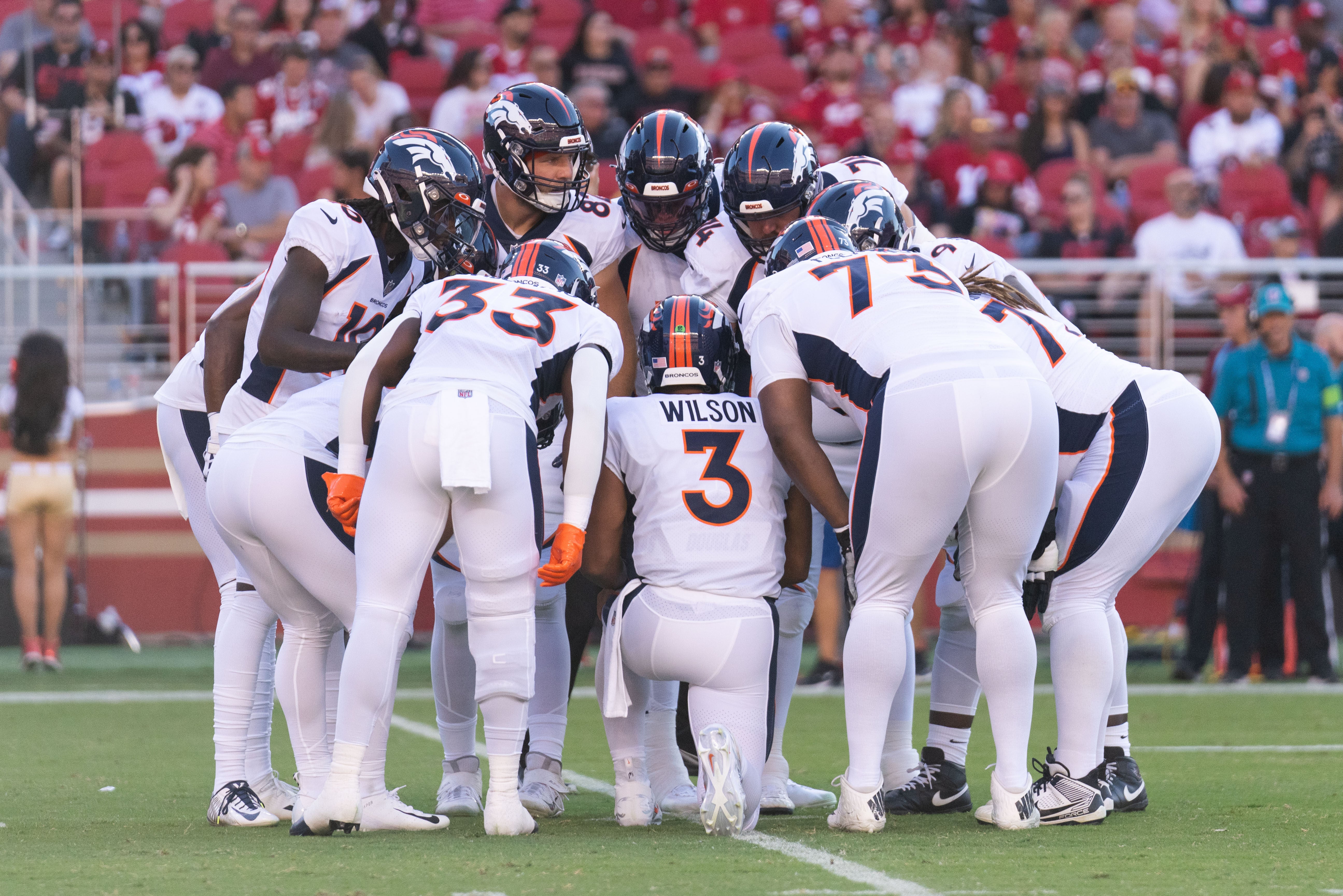 Denver Broncos huddle/ Photo Credit: Stan Szeto-USA TODAY Sports