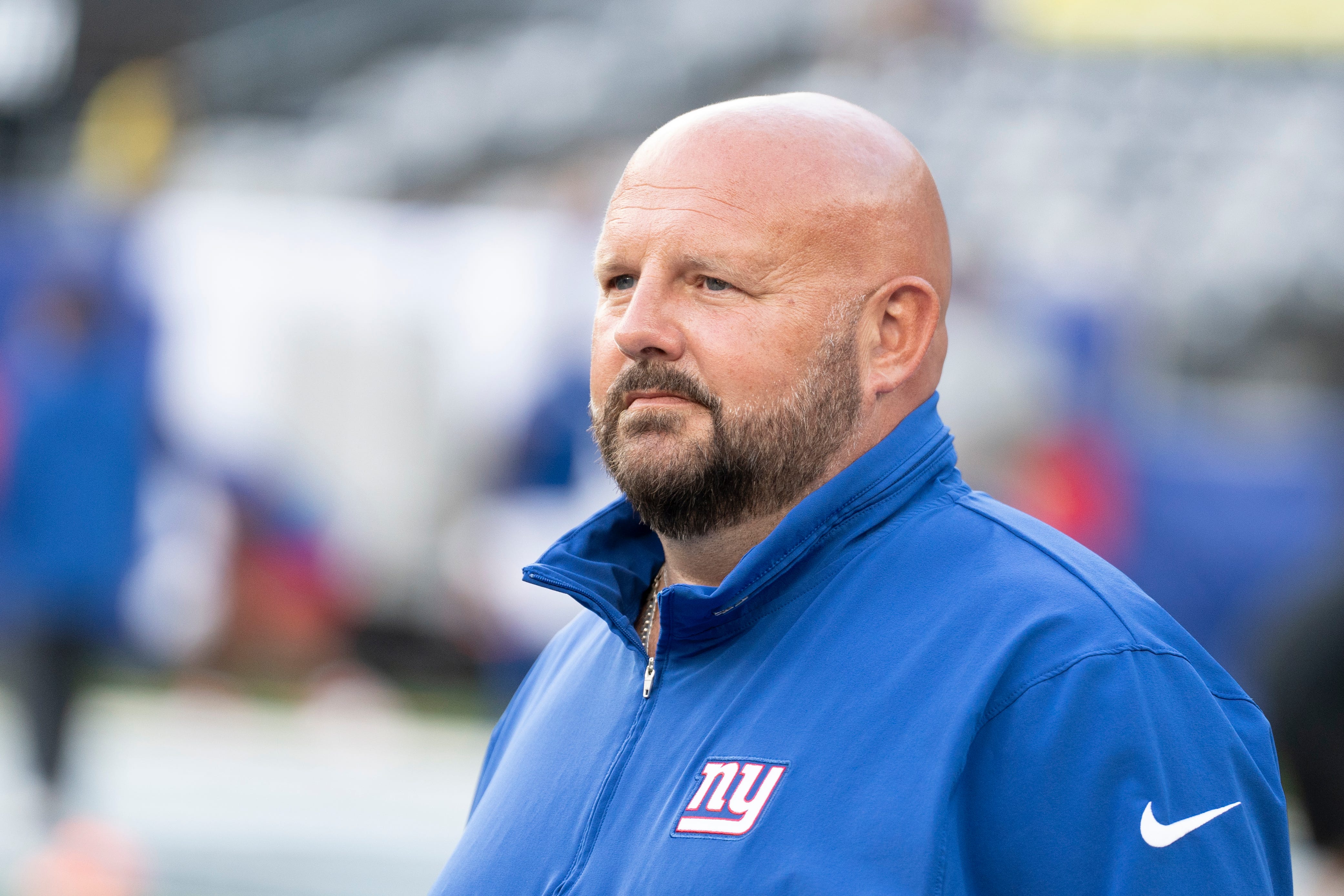 The Carolina Panthers vs. the New York Giants in an NFL preseason game at MetLife Stadium. New York Giants head coach Brian Daboll before the start of the game. Mandatory Credit: Michael Karas-The Record