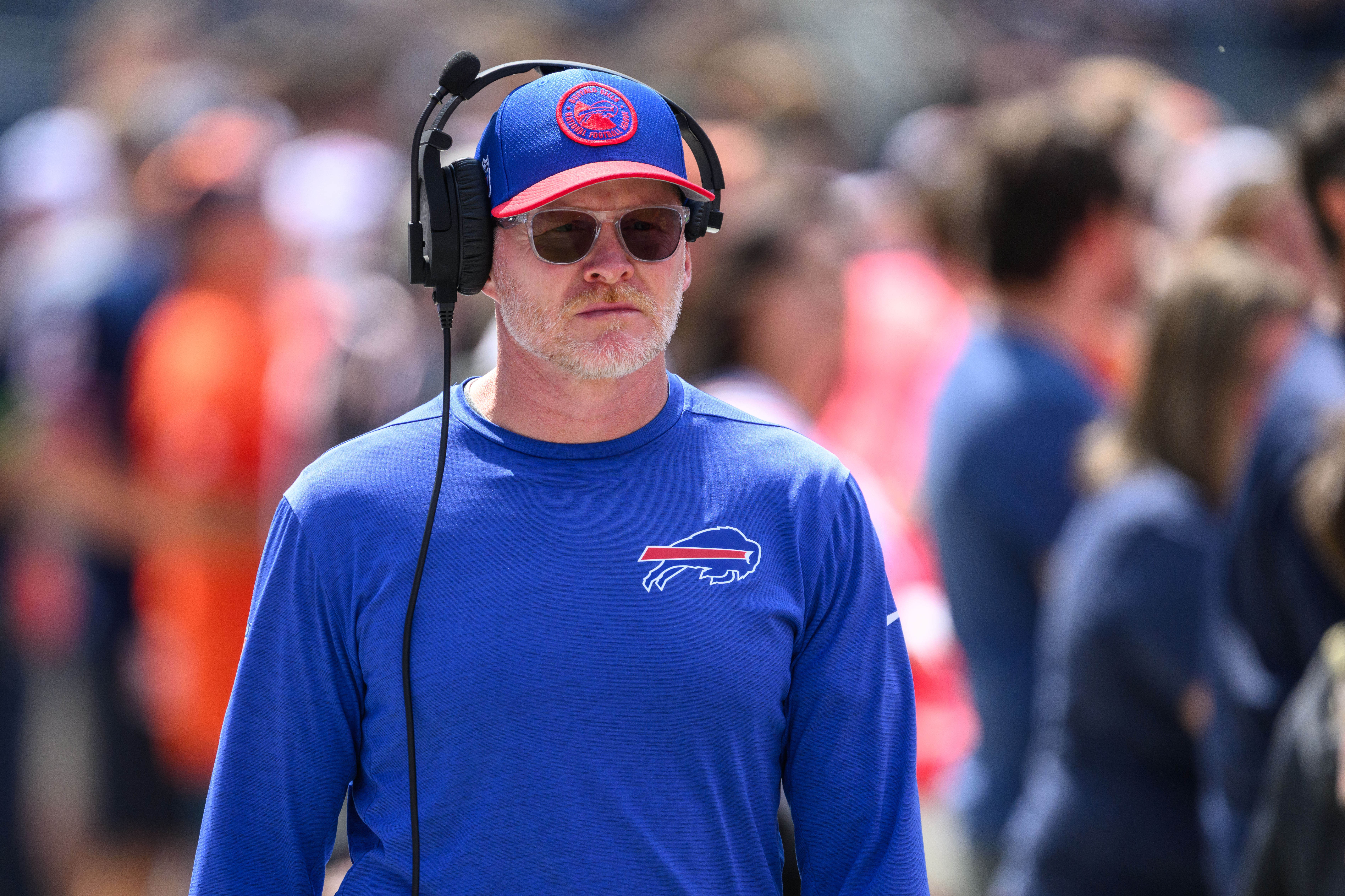 Buffalo Bills head coach Sean McDermott looks on before a game against the Chicago Bears at Soldier Field. Mandatory Credit: Daniel Bartel-USA TODAY Sports