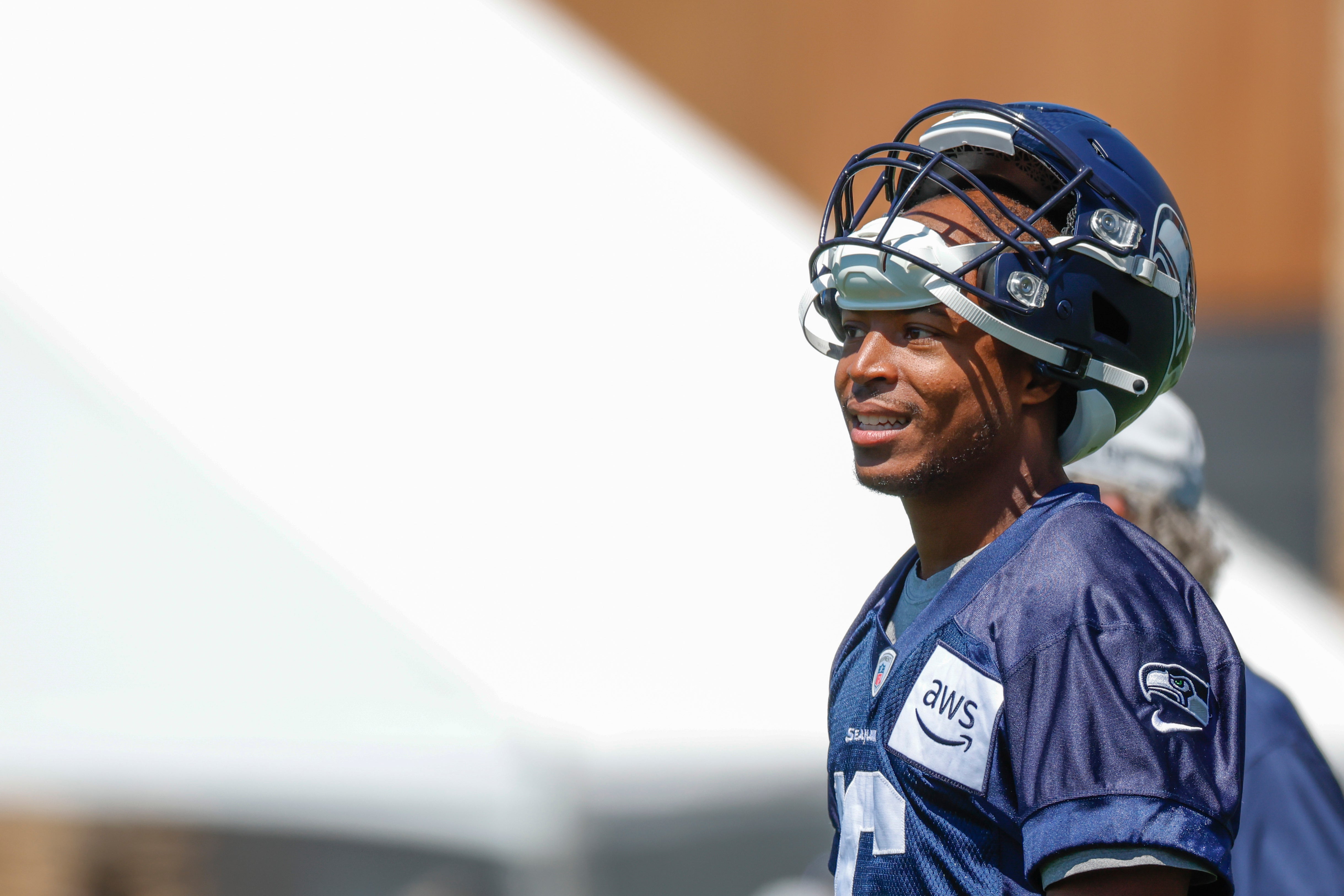 Jul 28, 2023; Renton, WA, USA; Seattle Seahawks wide receiver Tyler Lockett (16) stands on the sideline during a break in training camp practice at the Virginia Mason Athletic Center. Mandatory Credit: Joe Nicholson-USA TODAY Sports