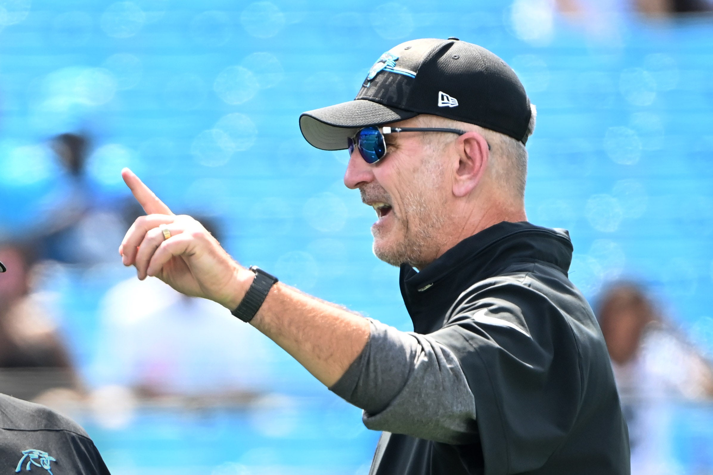 Aug 12, 2023; Charlotte, North Carolina, USA; Carolina Panthers head coach Frank Reich during pregame at Bank of America Stadium. Mandatory Credit: Bob Donnan-USA TODAY Sports