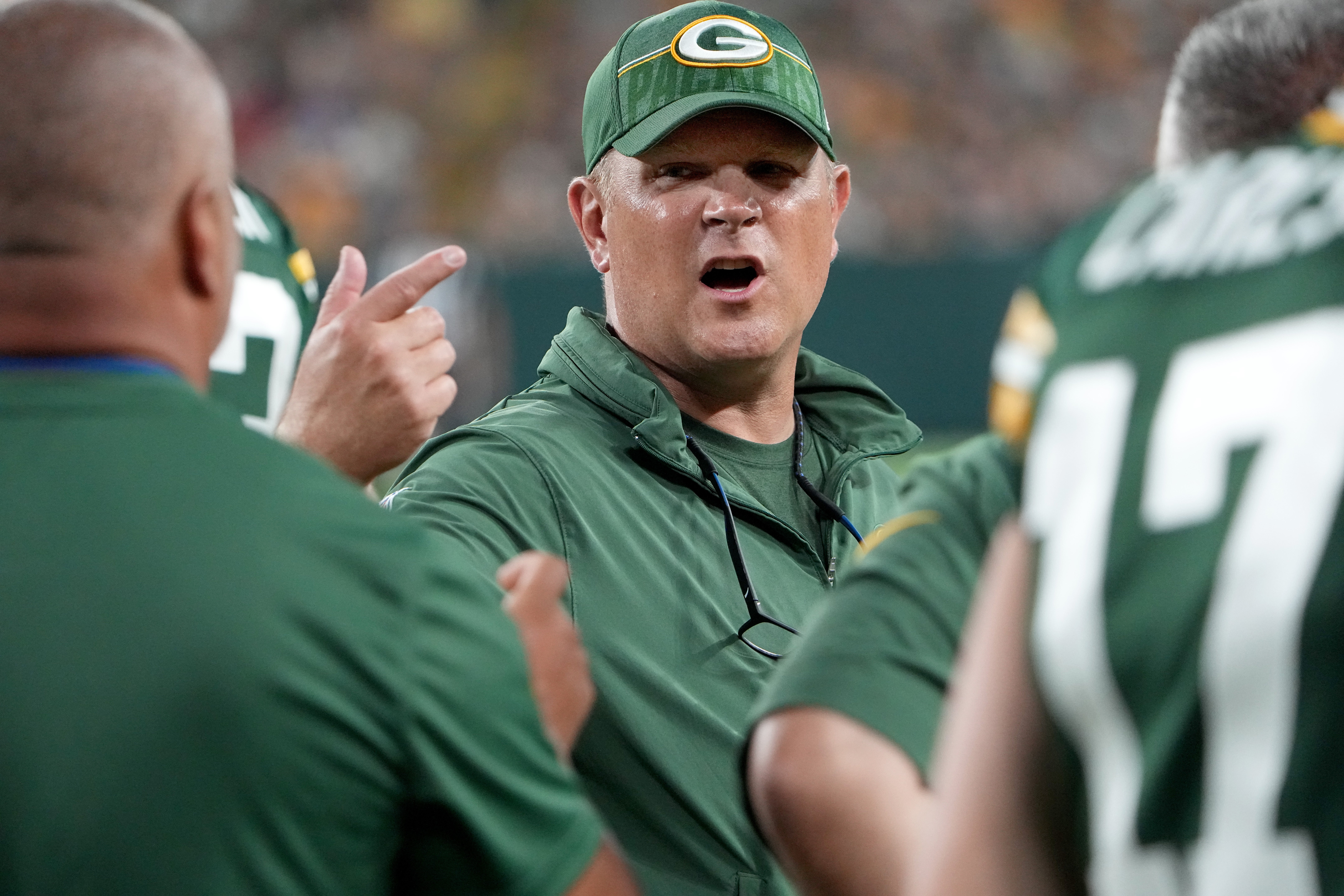 Aug 19, 2023; Green Bay, WI, USA; Green Bay Packers general manager Brian Gutekunst is shown during the second quarter of their preseason game against the New England Patriots at Lambeau Field. Mark Hoffman-USA TODAY Sports